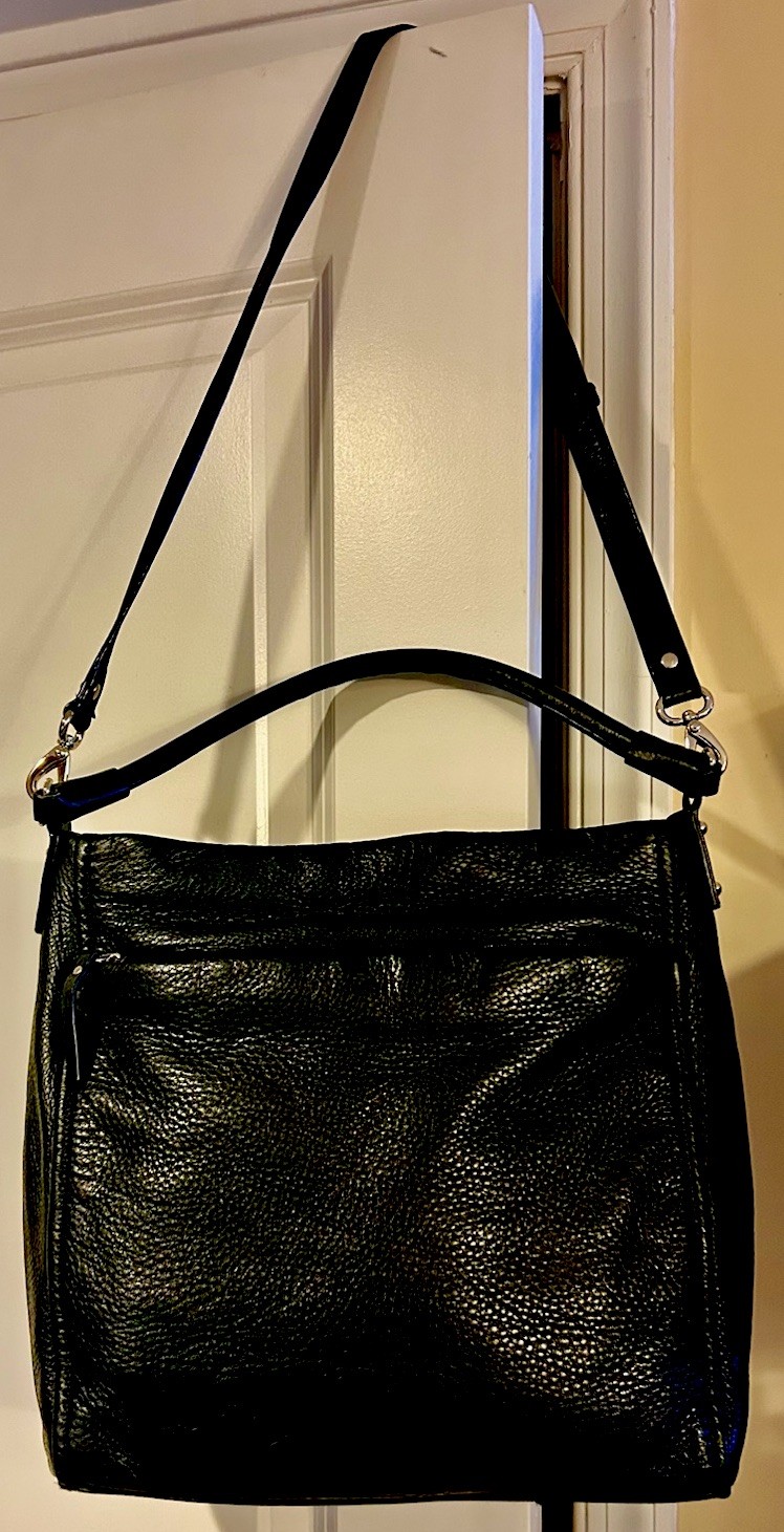 kate spade new york Black Pebbled Crossbody/Shoulder Zip Bag Striped Lining