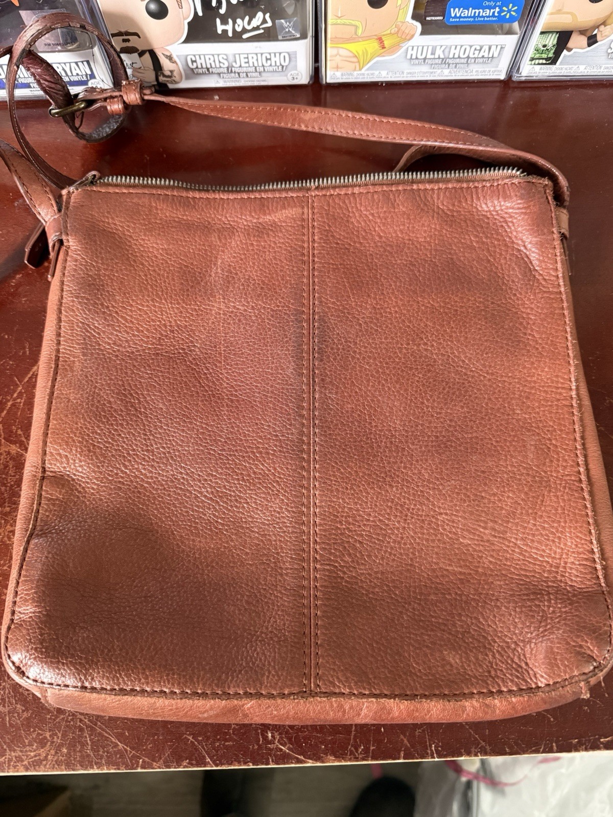 American Leather Co Top Zip Soft Crossbody Bag – Brown – Good