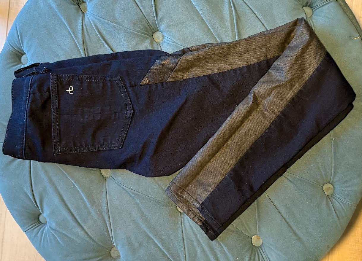 Rag & Bone Midnight Tuxedo Stripe Skinny Jeans Lamb Leather Size 24