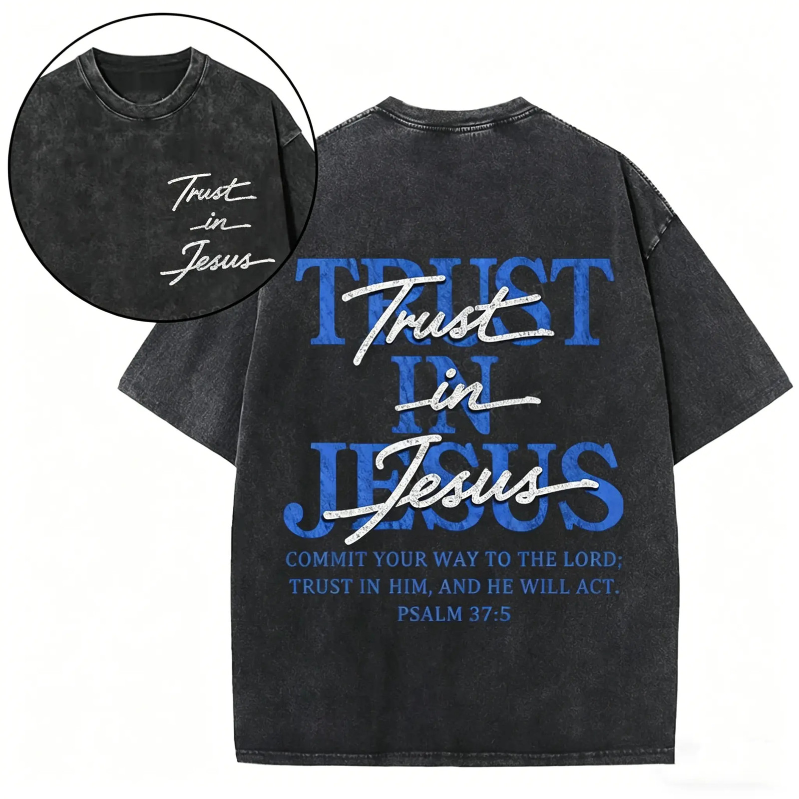 Men’s Oversized Athletic T-Shirt, Washed Cotton Year-Round Wear Top with ‘Trust