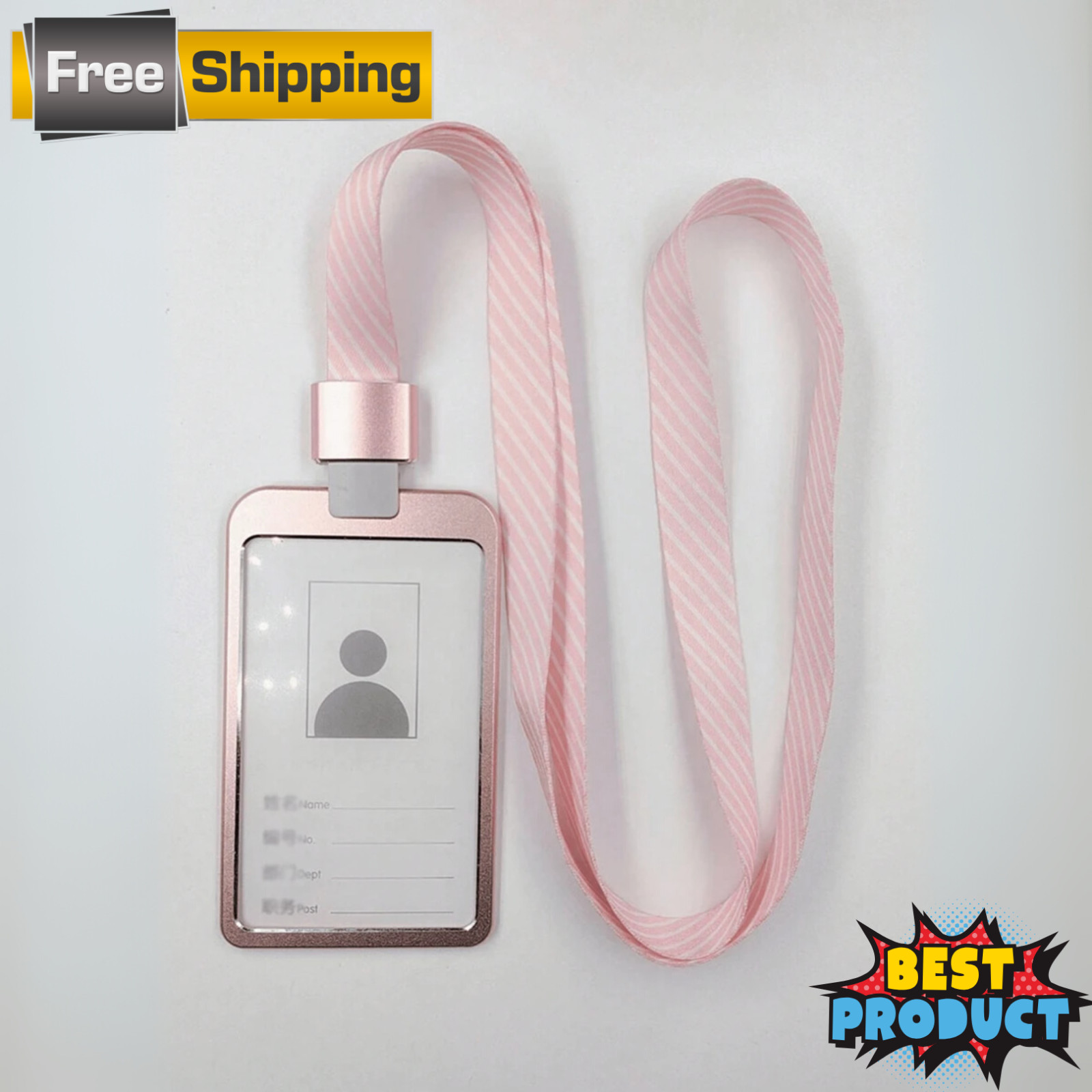 Aluminum ID Badge Holder with Metal Hook Detachable Neck Lanyard Vertical Holder