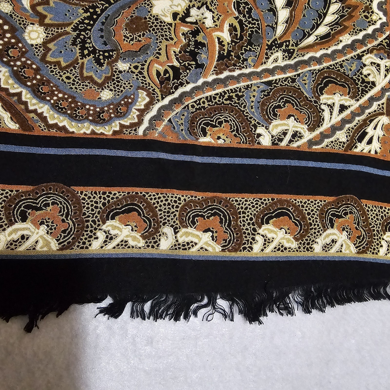 Paisley Fringed Scarf Rectangle – Black, Brown, Cream – 33 in x 31 in