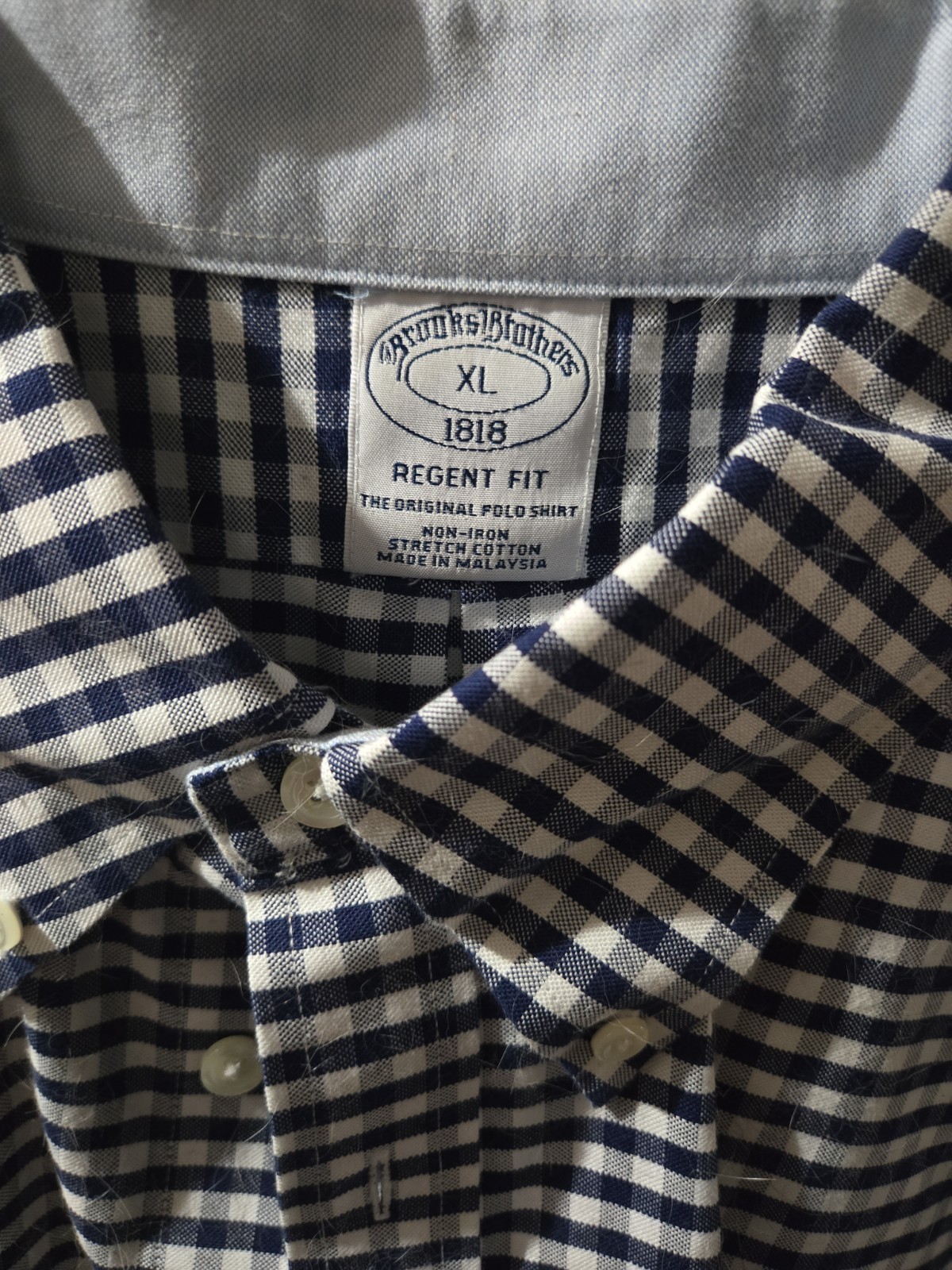 Brooks Brothers Gingham Button Down Mens XL Navy White Regent Fit Non-Iron