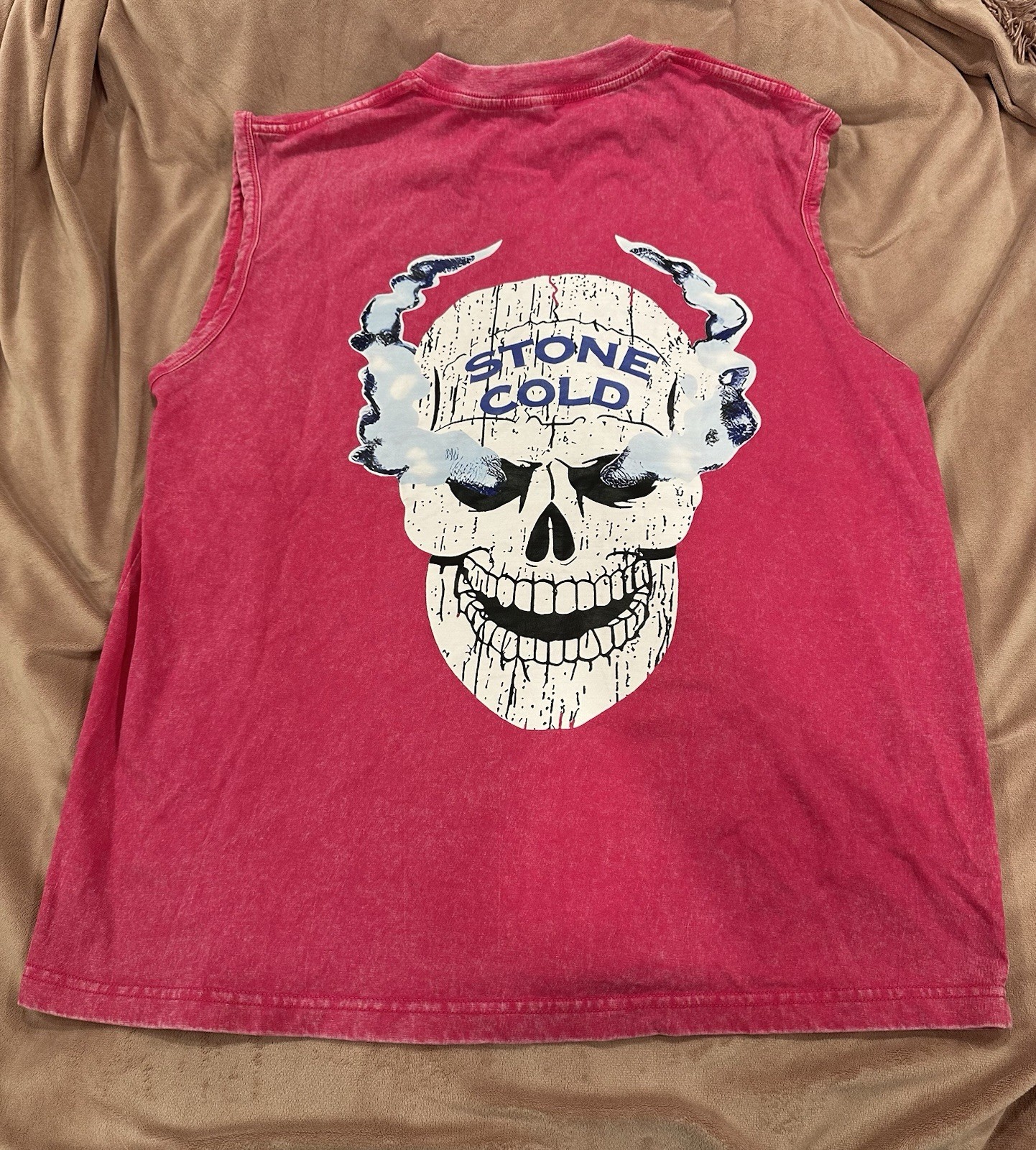 WWE Stone Cold Steve Austin Black Graphic Skull Tank Tshirt Size L Sleeveless