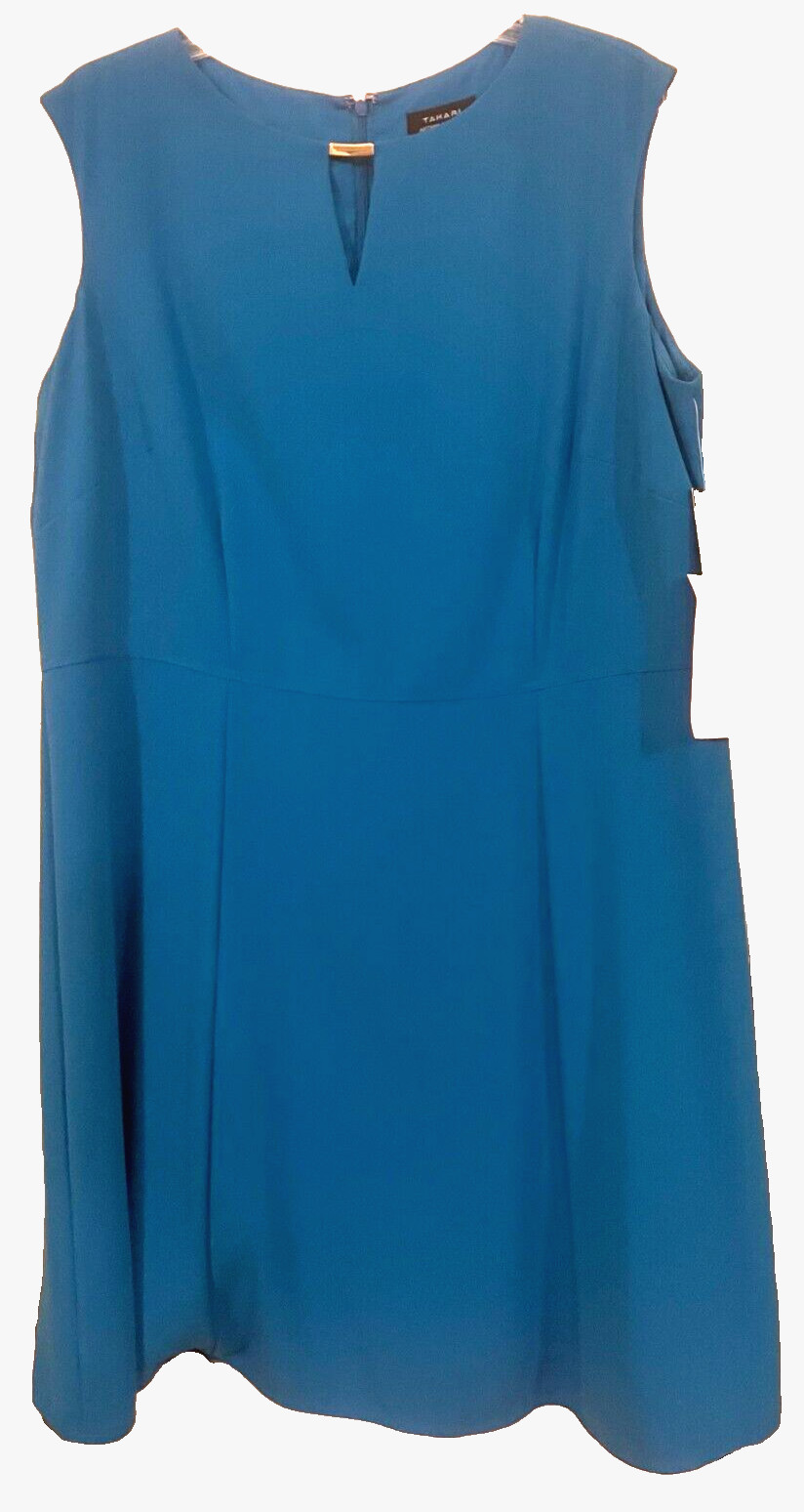 Tahari Sleeveless Dress Blue Teal Lined Size 14 W New With Tags MSRP $138