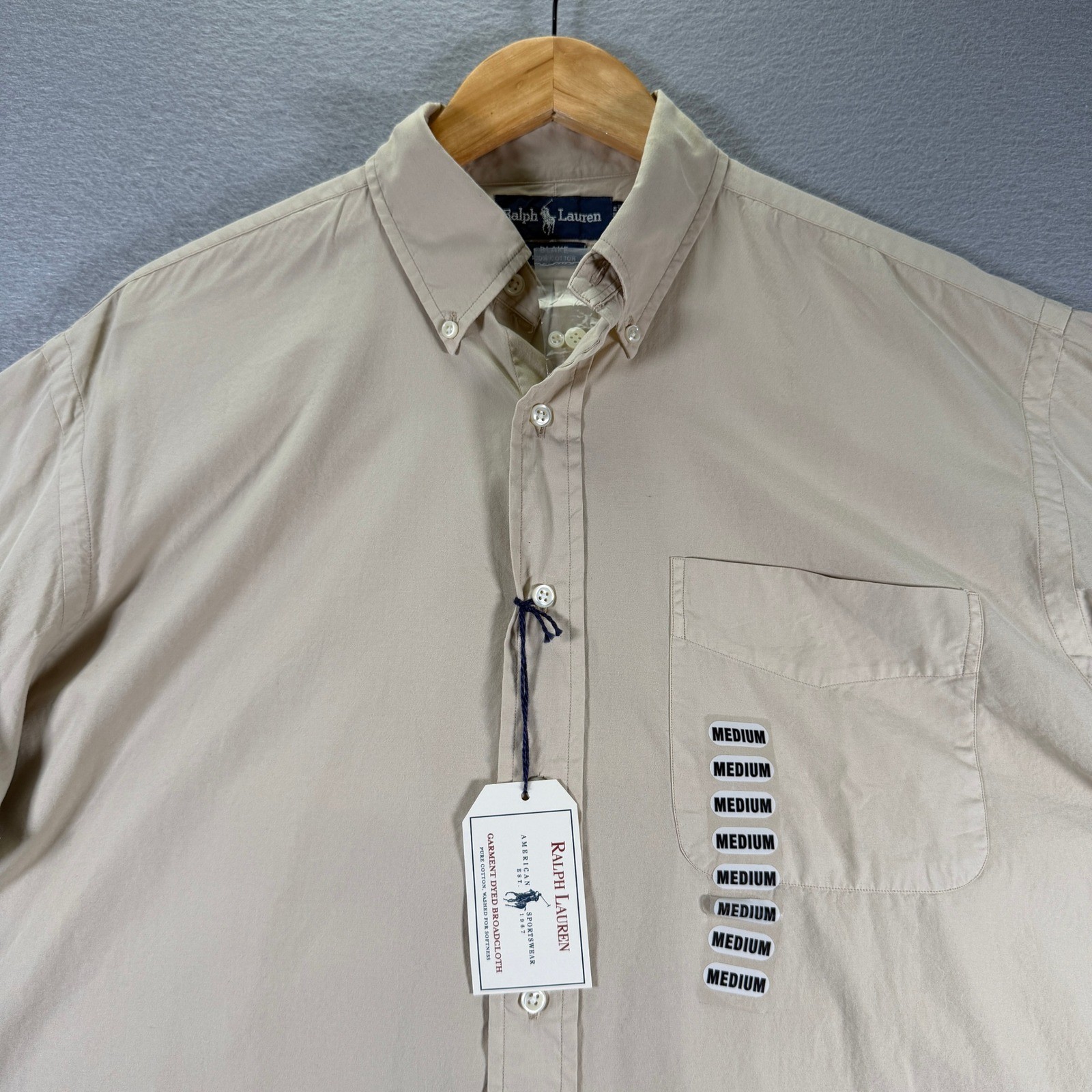 Ralph Lauren Blake Garment Dyed Broadcloth Button Down Shirt Men’s Medium Beige