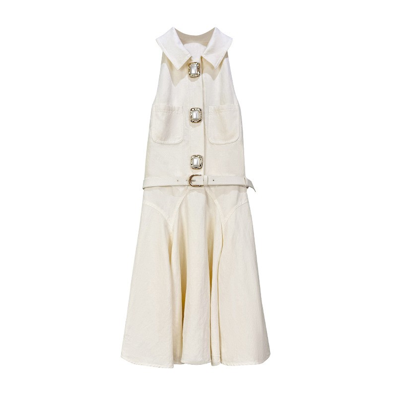 Self-Portrait Womens Temperament Elegant Neck Sleeveless High Waist Lapel Dress