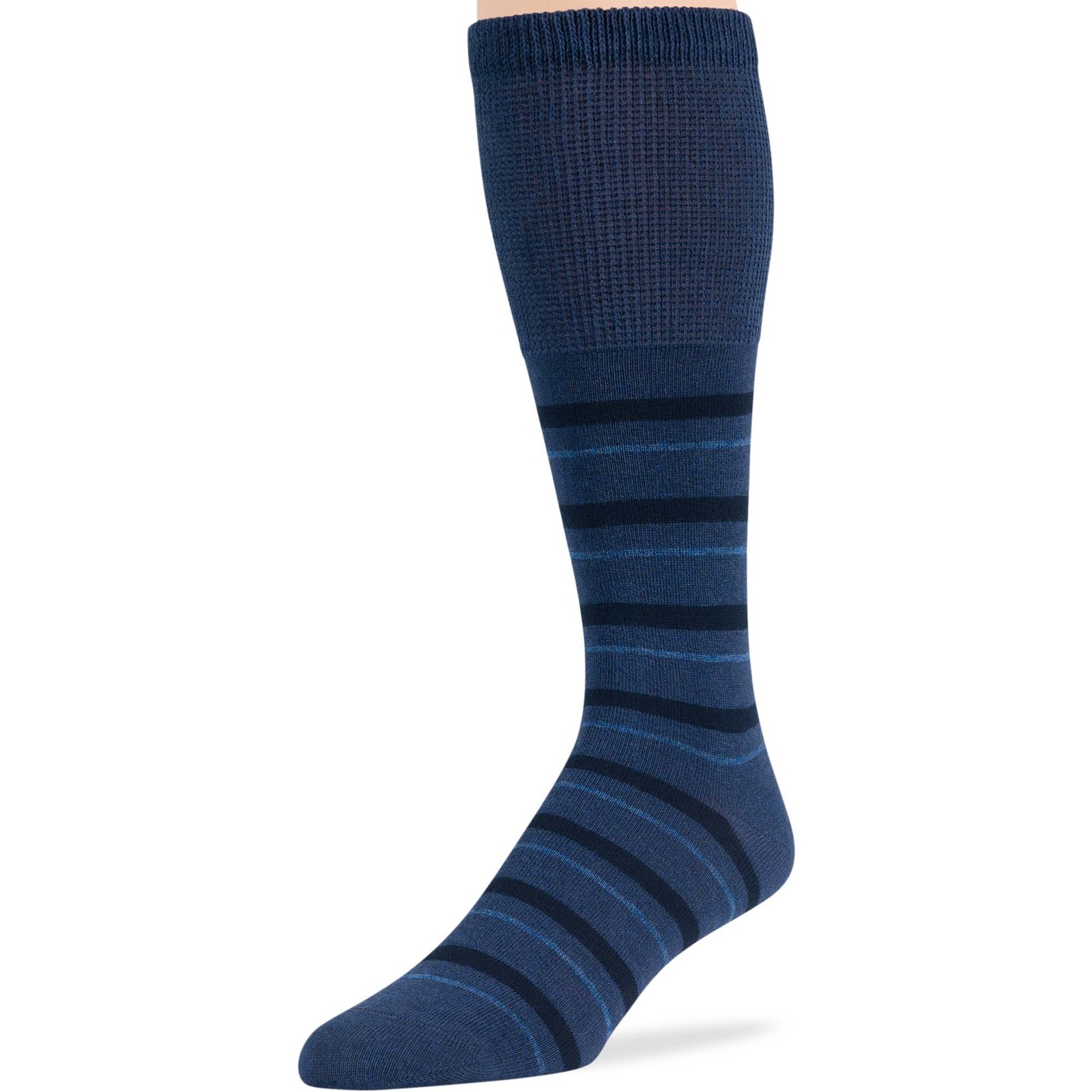 Men Diabetic Cotton Mid-Calf Socks 5 Pack Large Argyle Stripe Dark Navy Denim