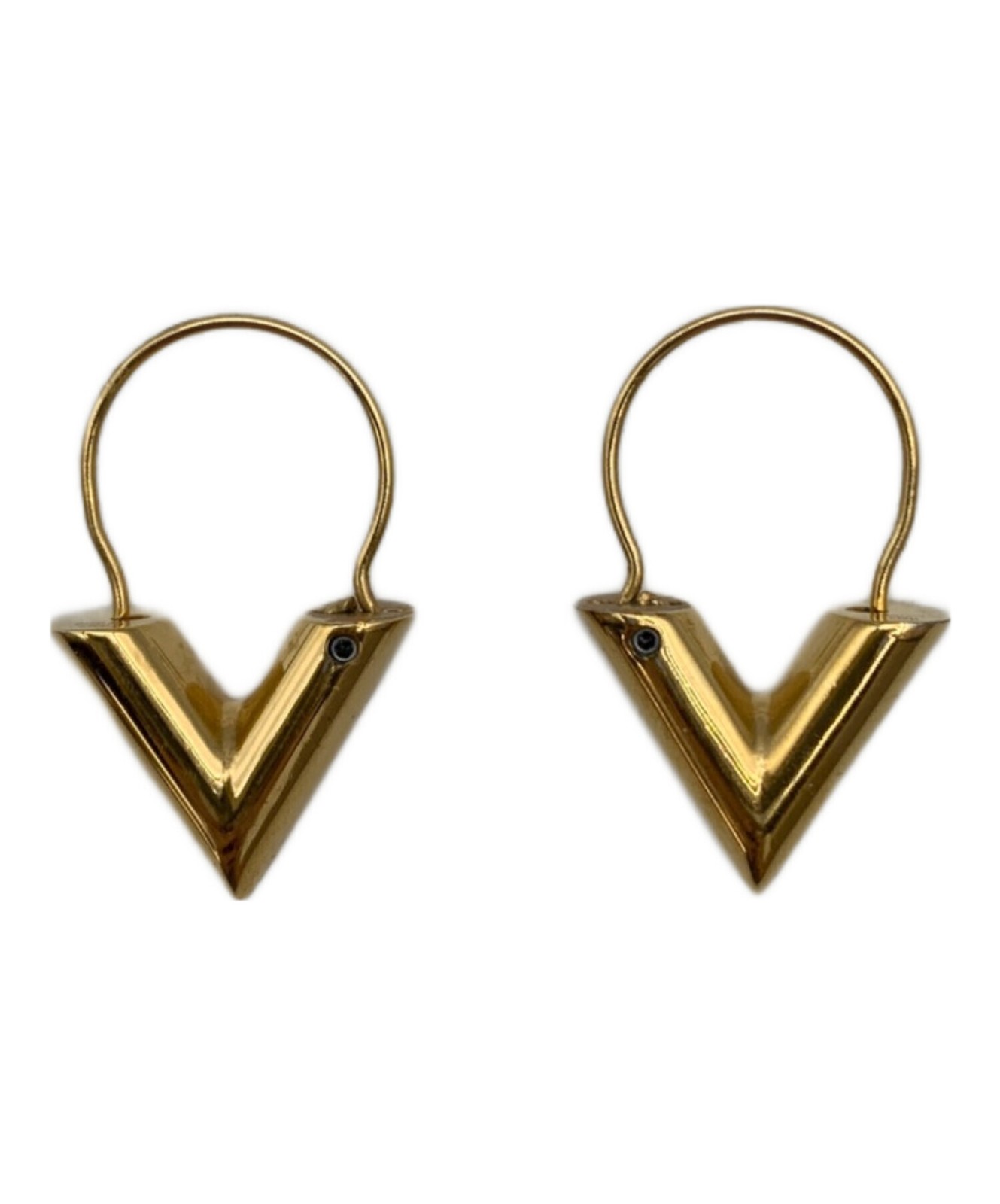 Louis Vuitton Earrings Authentic Essential V Gold M61088 1.6cm 1.3cm 3.5cm