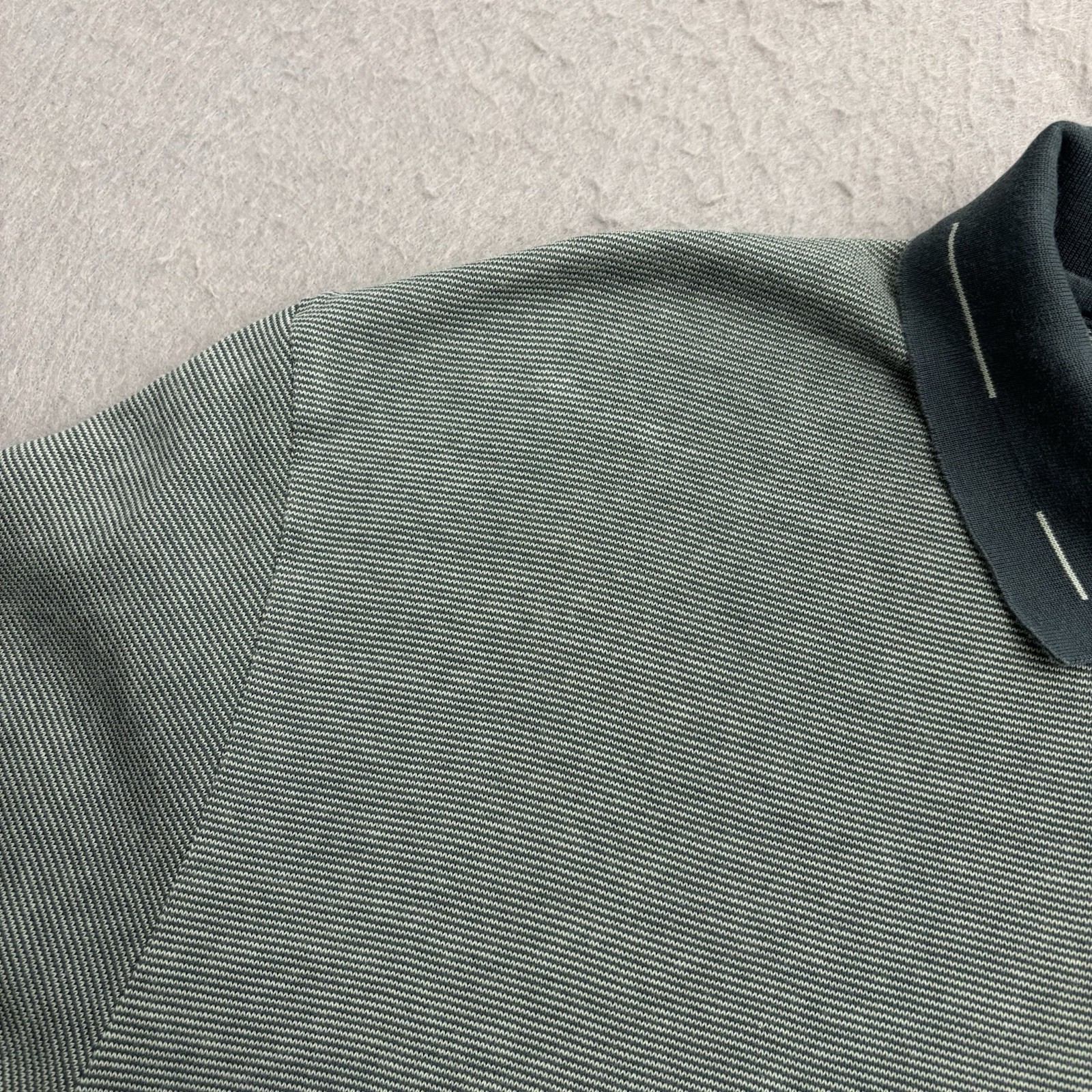 Corneliani Quarter Zip Polo Mens 54 Large Green Cotton Jacquard Pullover Italy