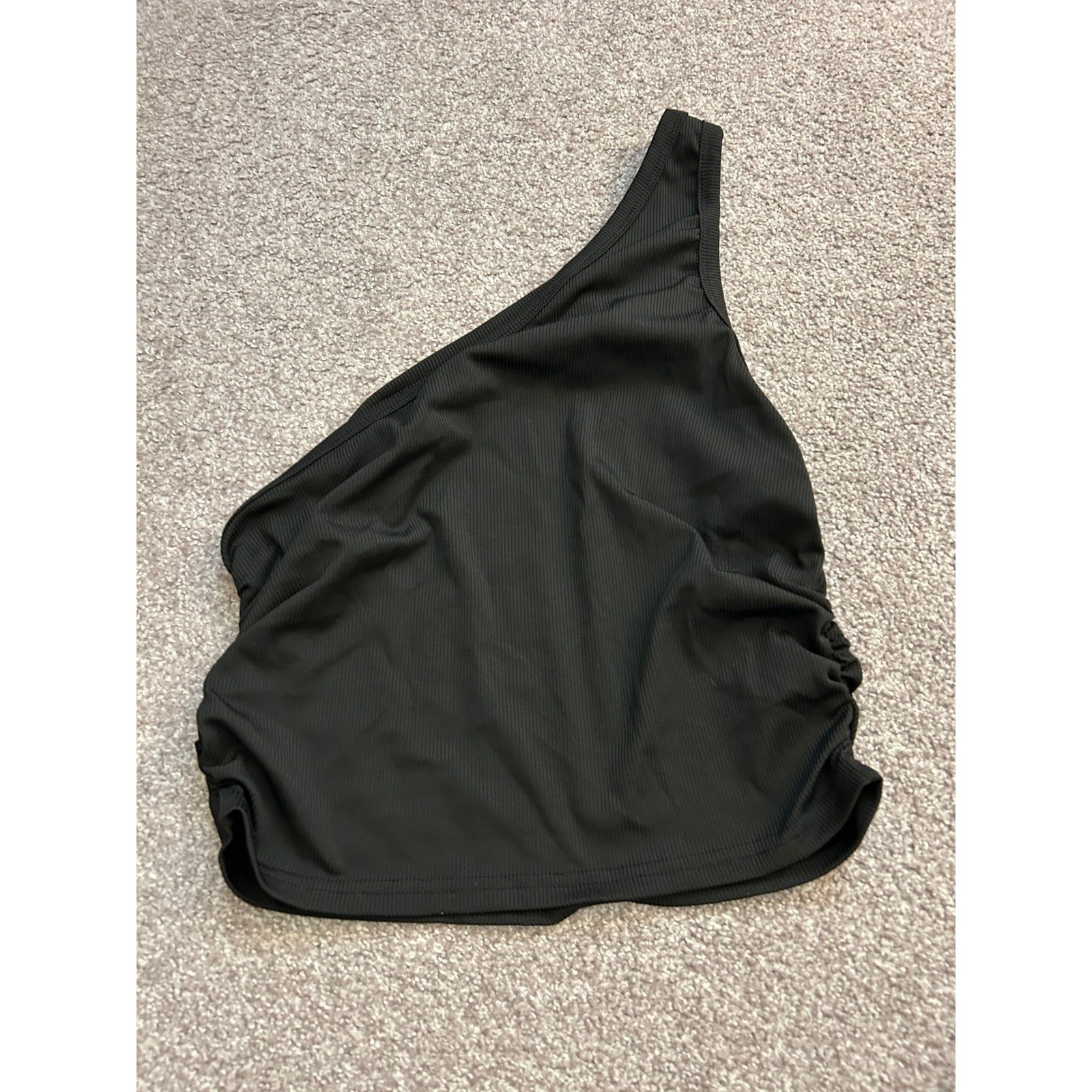SHEIN One Shoulder Tank Top Womens Small Black Excellent Ribbed Ruched Side