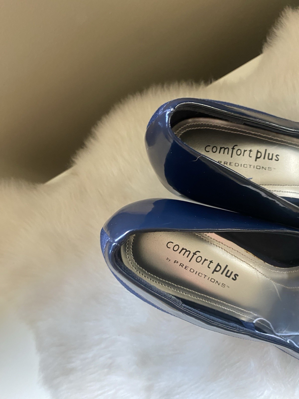 comfort plus by Predictions Heels 10 W Navy Pointed-Toe Patent & Suede Pumps