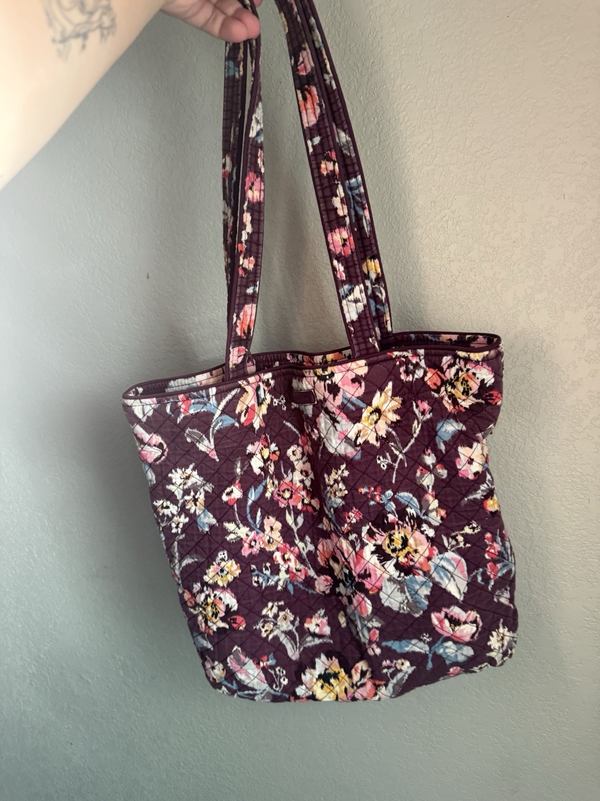 Vera Bradley Quilted Cotton Floral Plum Purple Tote Shoulder Bag Handbag Purse