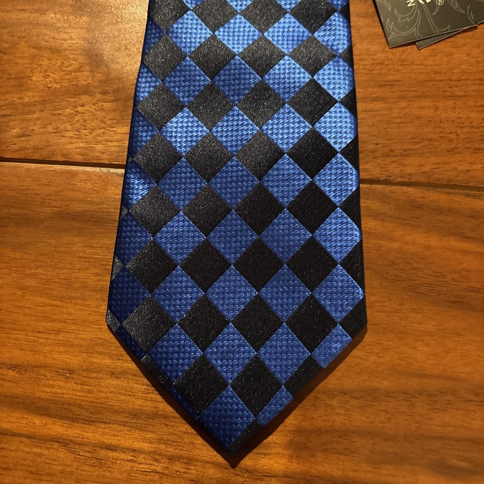 Hi-Tie Mens Silk Blue Black Neck Tie Classic Business Formal 60×3.25” NWT