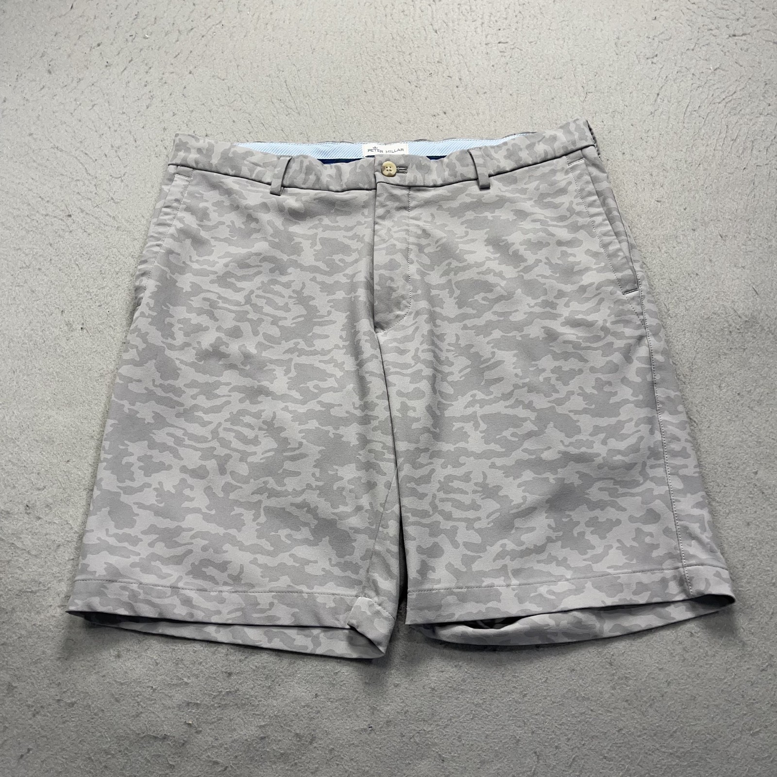 Peter Millar Shorts Mens 33 Gray Carrboro Camo Golf Chino Casual 9 Inch Inseam