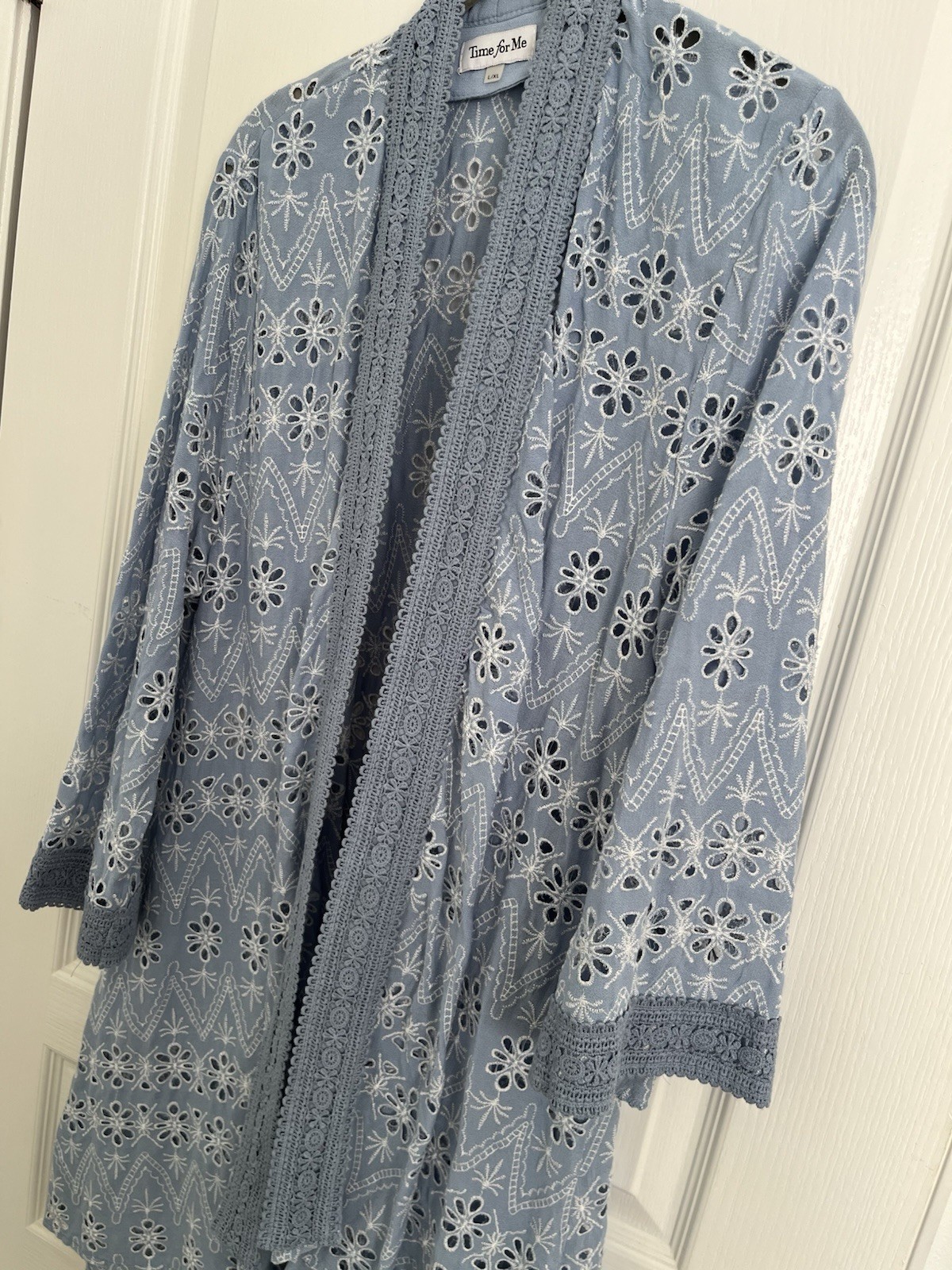 Time For Me Blue Eyelet Kimono Jacket/coverup/robe Size L/XL