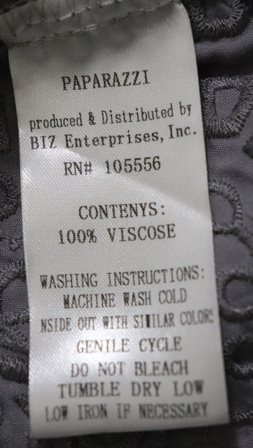 Paparazzi Long Cardigan Womens Large Gray Embroidered 3/4 Sleeve Open Jacket New