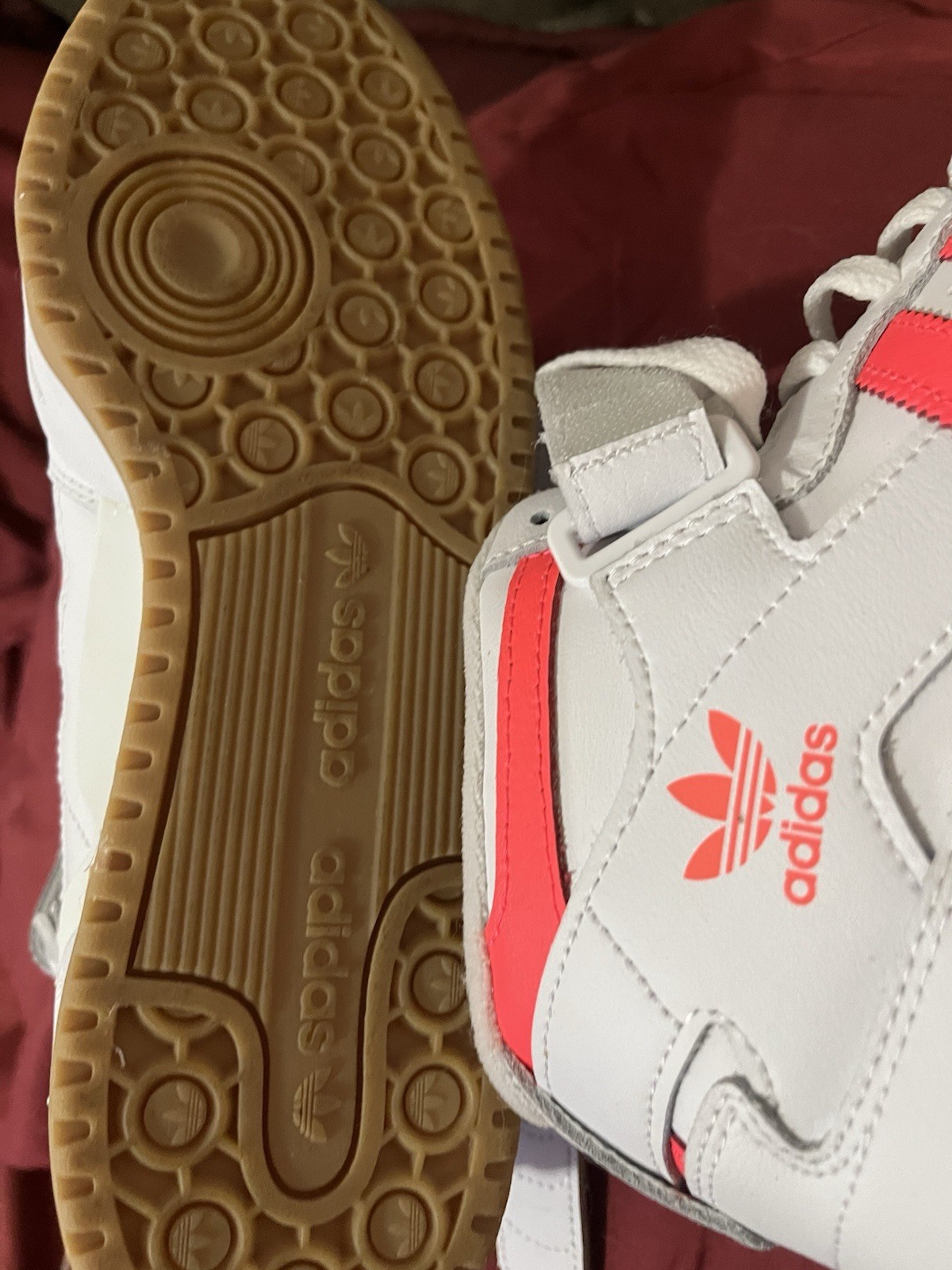 adidas Forum Mid Top Leather Sneakers White/Pink Lace-Up Hook & Loop Gum
