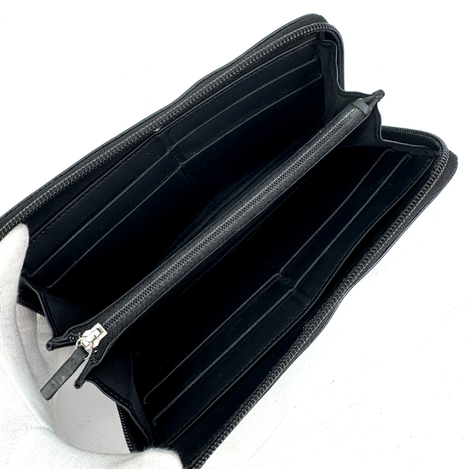 CHANEL Black Caviar Skin Leather Zip Around Wallet COCO Mark Authentic