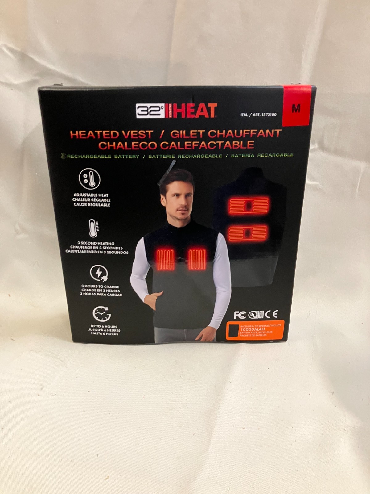 32 Degrees Rechargeable Heated Vest, 1000MAH Battery Pack Included Medium