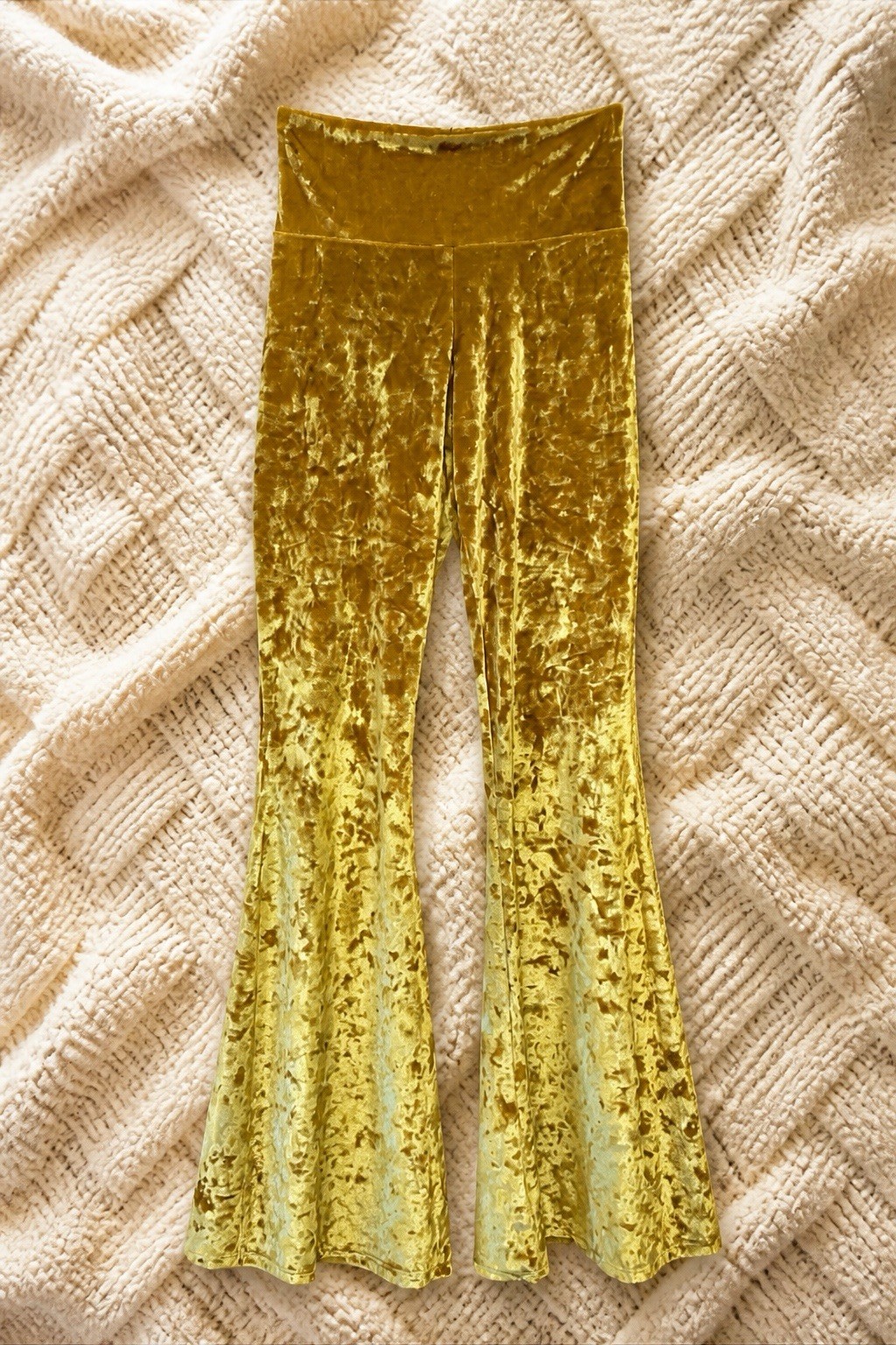 Warrior Within Designs Small Velvet Flare Pants Yellow Pull On 70’s Yoga Hippie