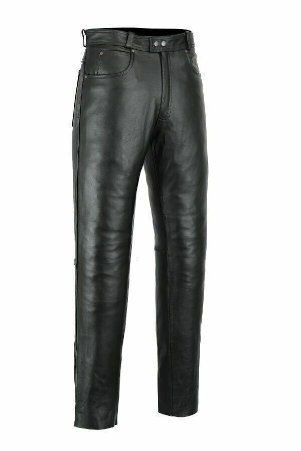 Men’s Biker Jeans Real Black Natural Sheep Leather Sexy Style Moto Pants Trouser