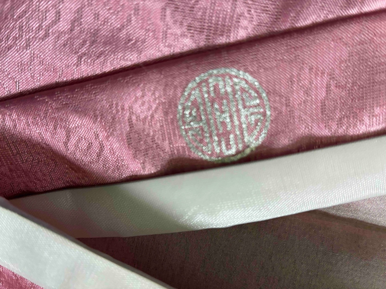 Vintage authentic Korean hanbok dress, pink with metallic silver, small