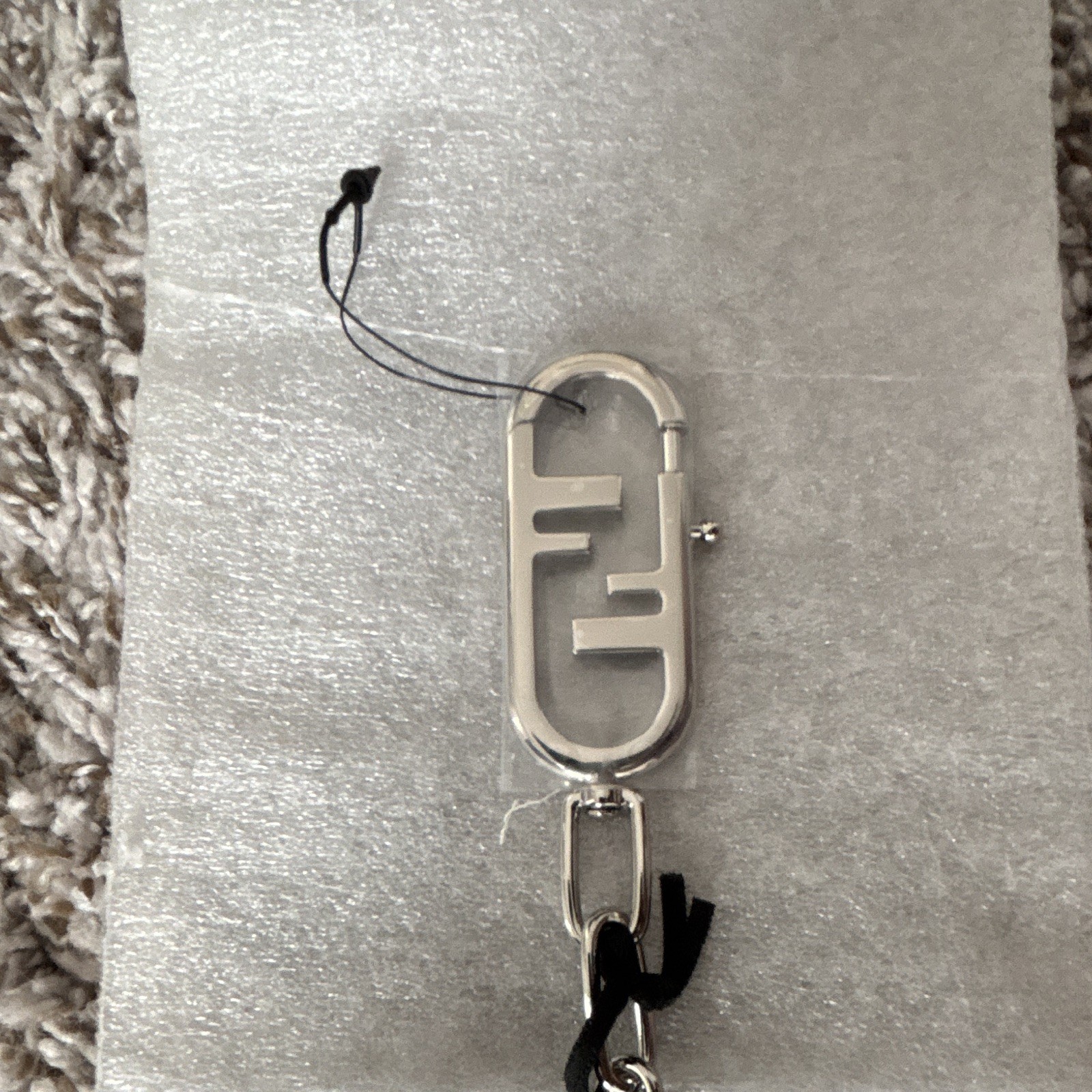 FENDI Women’s Silver Tone FF Logo Chain Bag Charm Keychain, Logo Accent