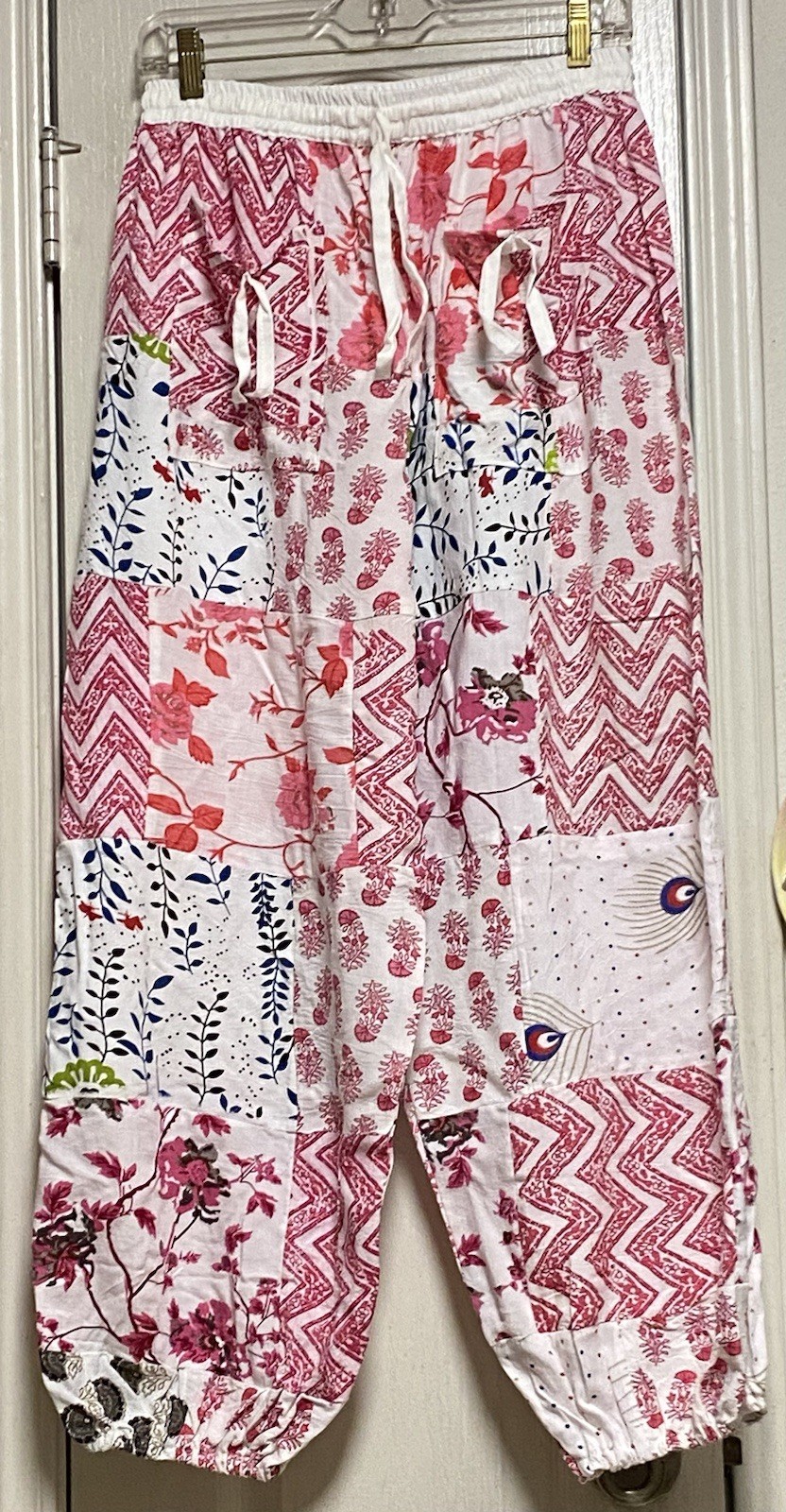 Boho Bloomers With Floral/Fauna Graphics On White Rayon Background-Gathered Legs