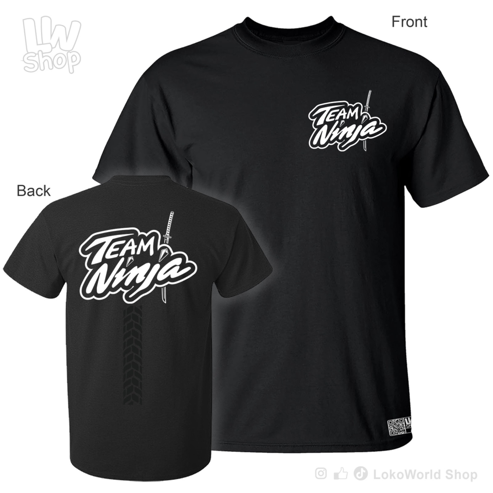 Team Ninja, Samurai Sword, Kawa. Motorcycle Racing, Track, MMA, Black T-Shirt