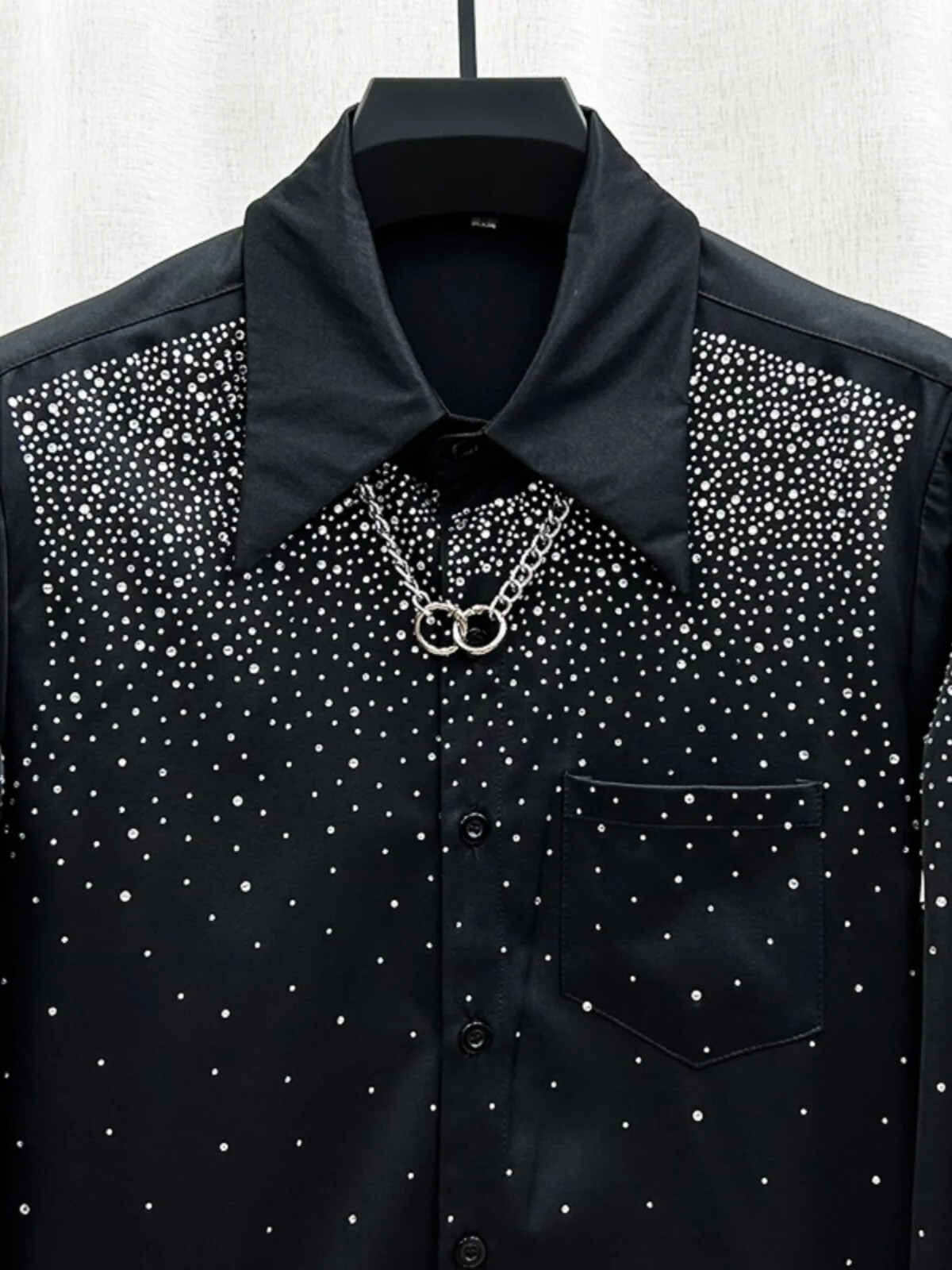 Men Luxury Fashion Trend Starry Sky Diamonds Rhinestone Casual Button Down Shirt