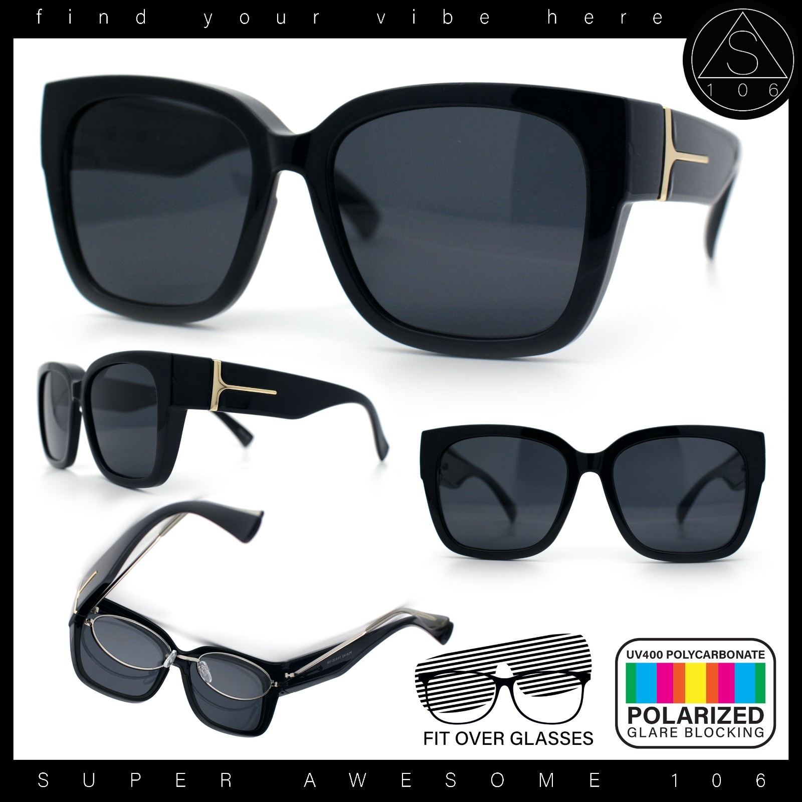 Polarized Oversized High Temple Horn Rim Fit Over Fashion Sunglasses