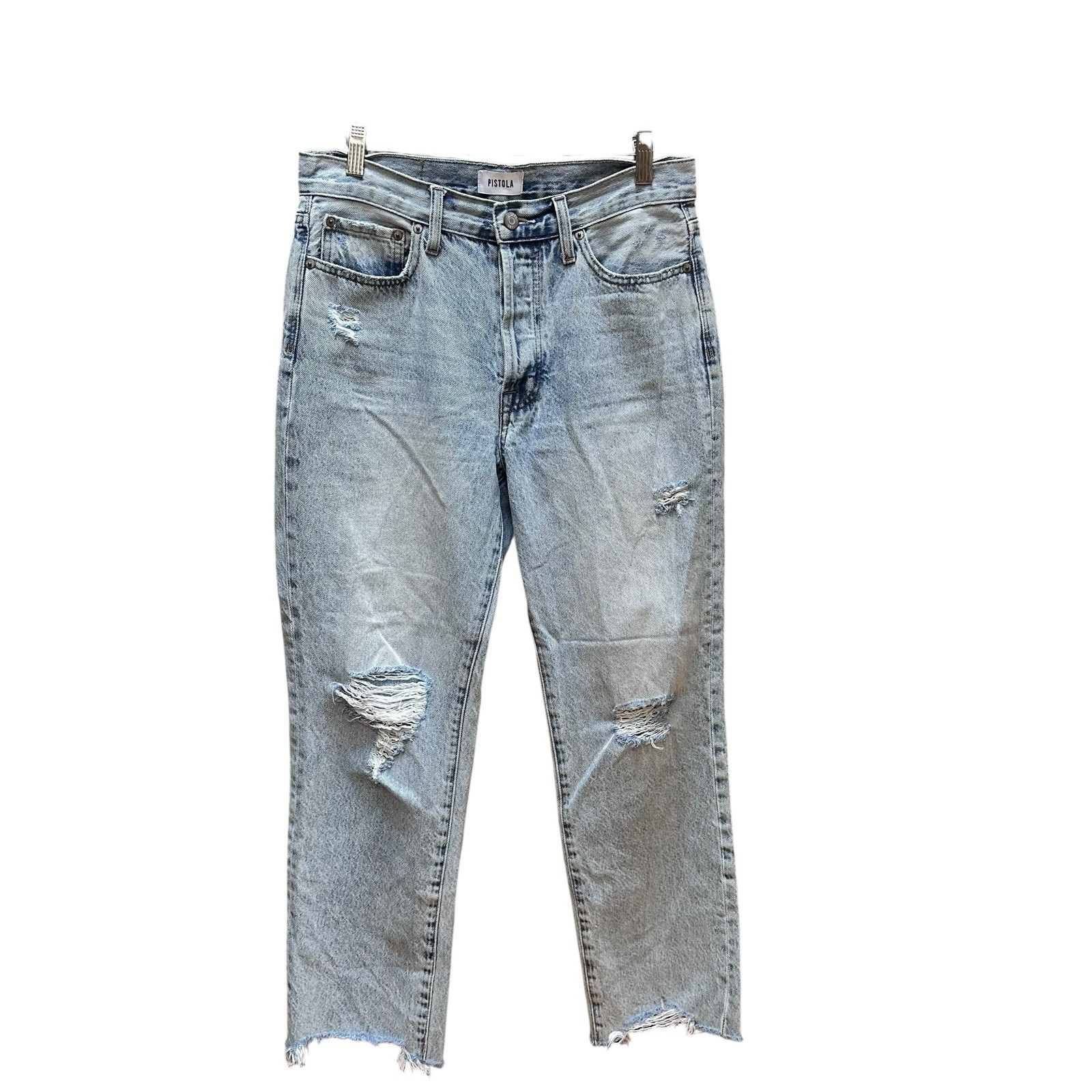 Pistola Charlie High Rise Jeans Size 28 Distressed Frayed Hem Straight Leg Boho