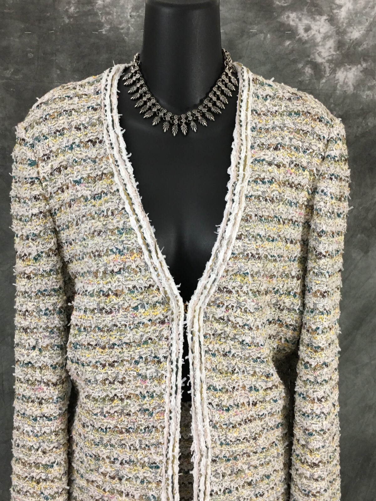 NEW BEAUTIFUL St John knit green white pink yellow multi skirt suit size L 10