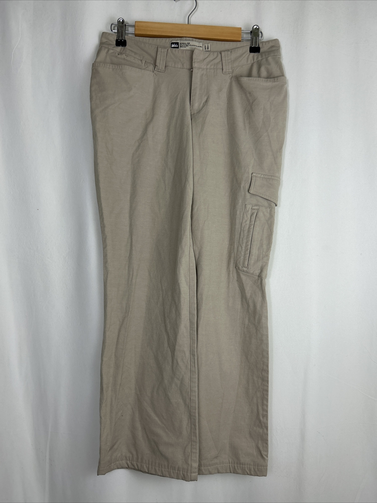 Rei Womens 4 Petite Beige Cargo Pants Upf 50+ 31×28 Cotton Blend