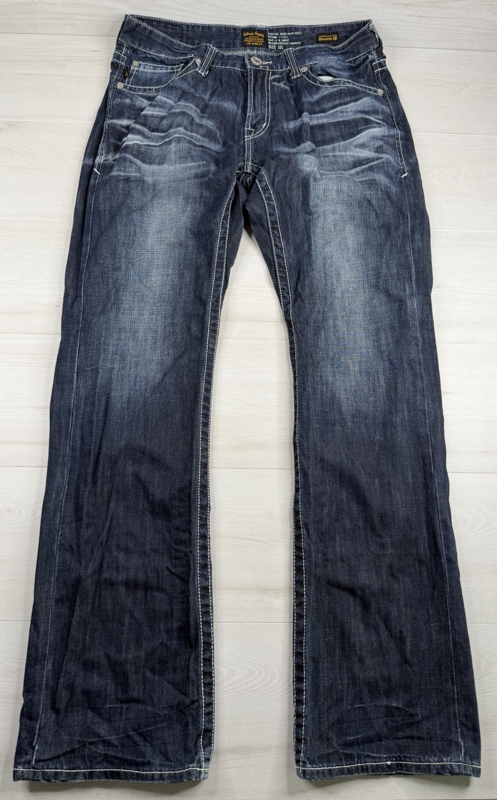 BKE Salvage Anarchy Jeans Relaxed Straight Dark Wash Faded Whiskered Mens 33×34