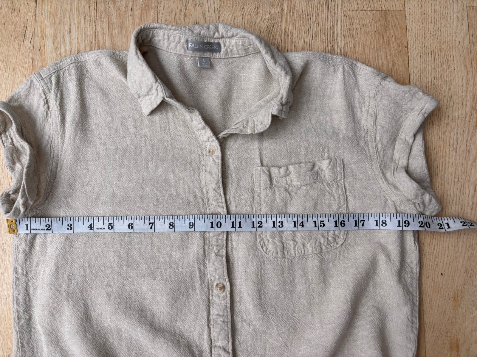 Falls Creek Button Down Shirt Women’s Top Ivory Beige Linen Blend Front Tie Sz S