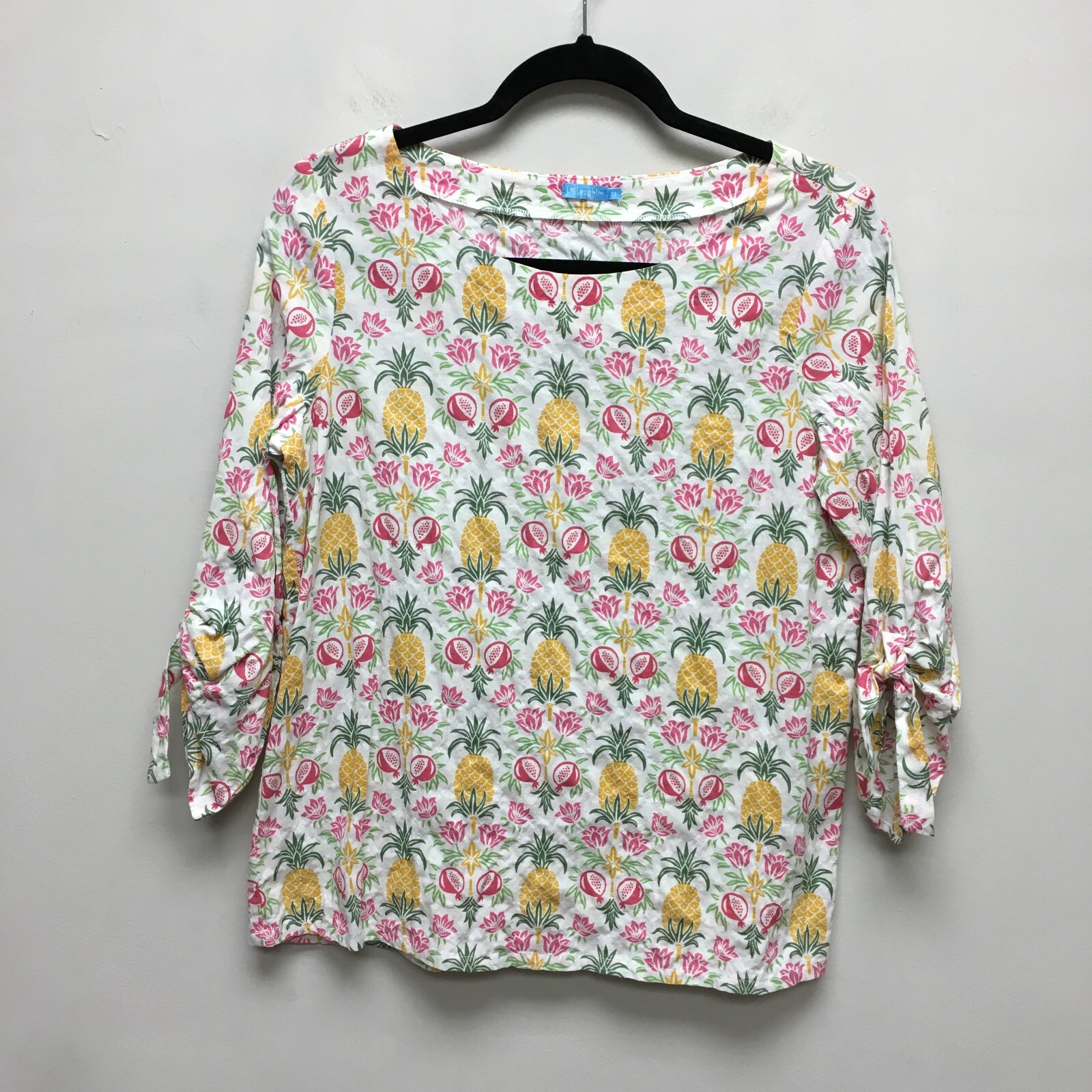 J McLaughlin Womens Multicolor Pineapple Palms Print Pullover Blouse Top XS NEW