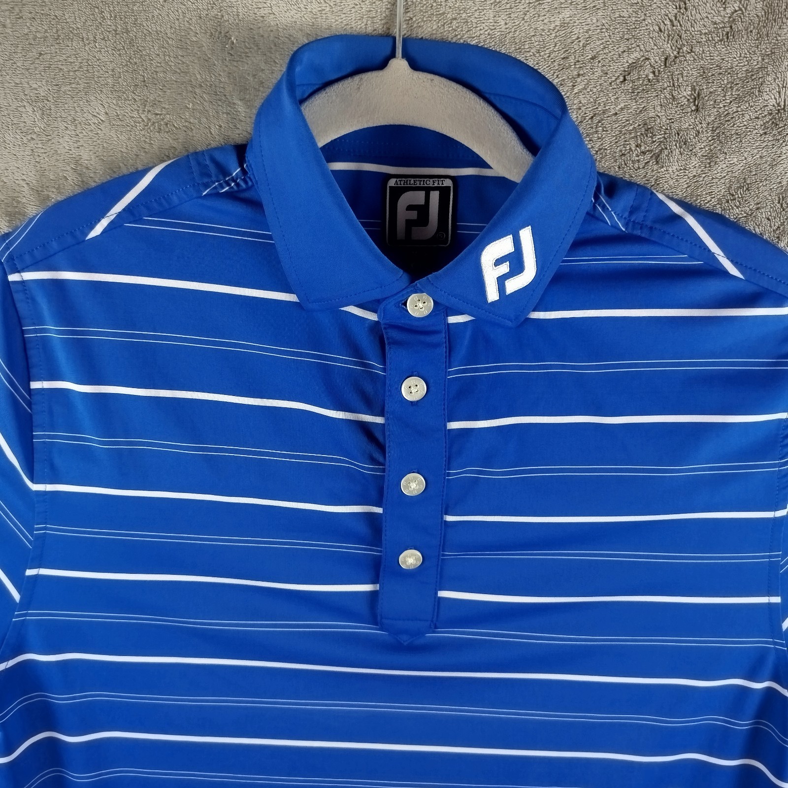 FootJoy Tour Issue Athletic Fit Polo Shirt Mens Small Blue Striped Stretch Golf