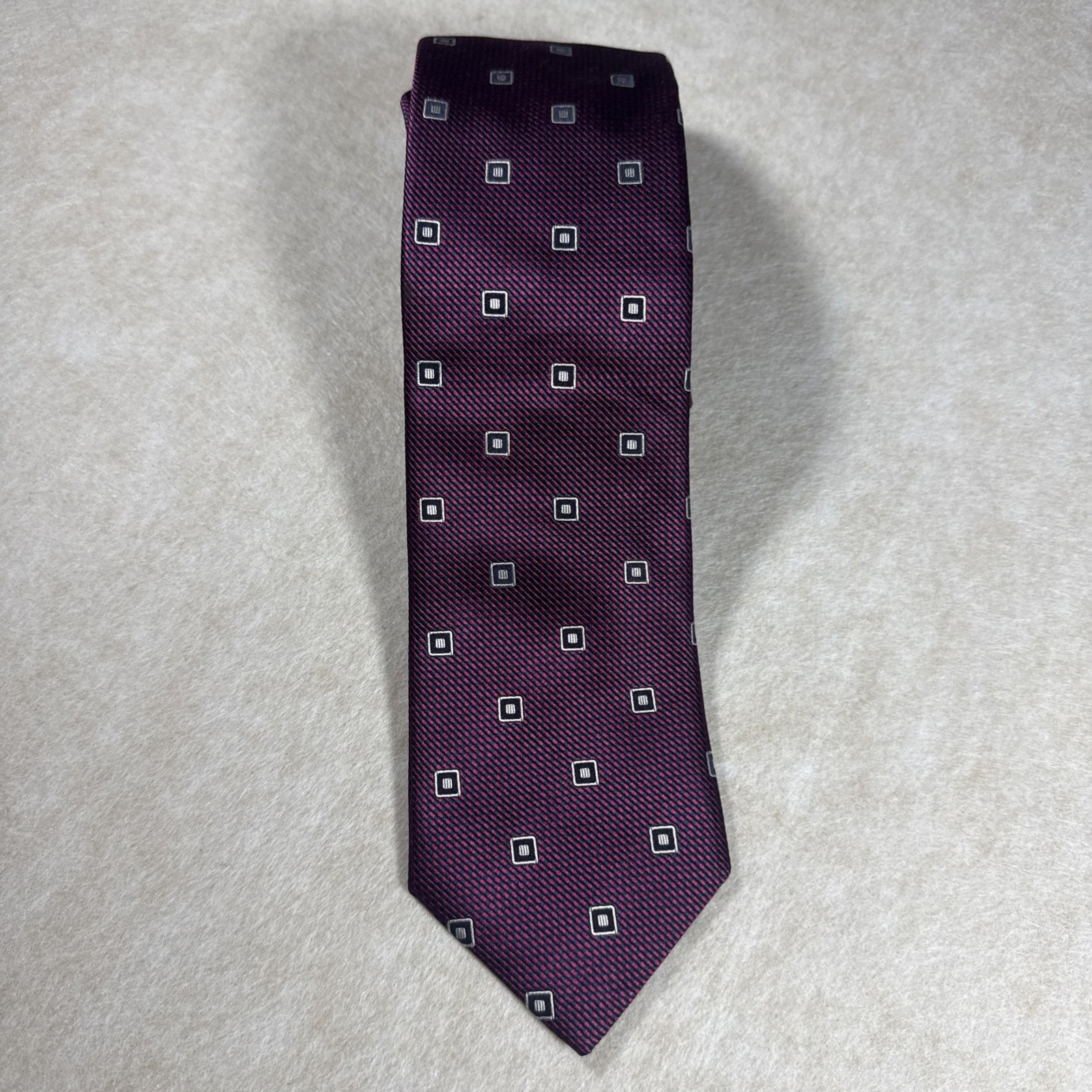 Canali 1934 Necktie, 100% Silk, Made in Italy, Geometric Burgundy Navy Blue 58″
