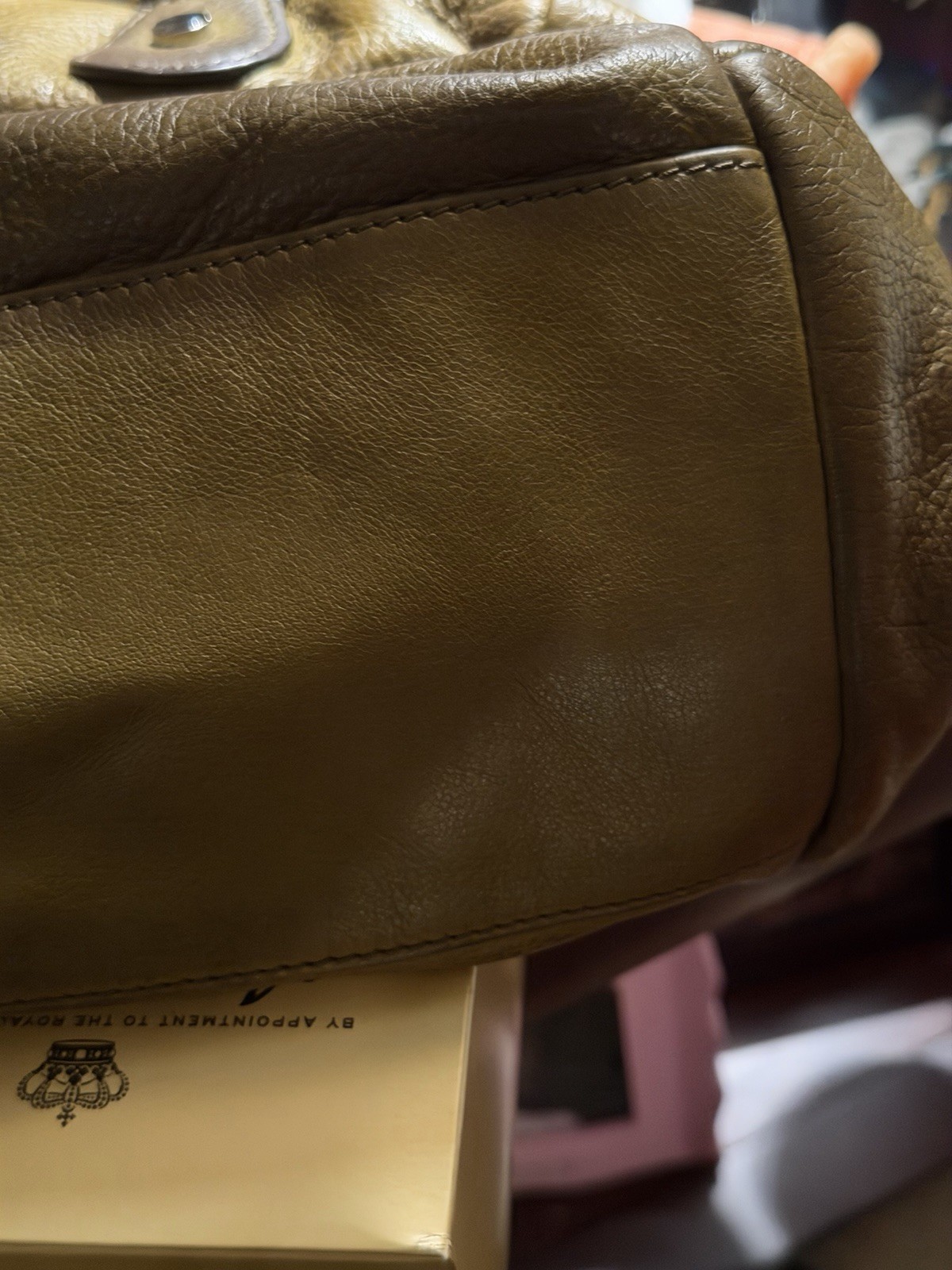 B. Makowsky Olive Green Pebbled Satchel Top Handle Zip Silver Detach Strap