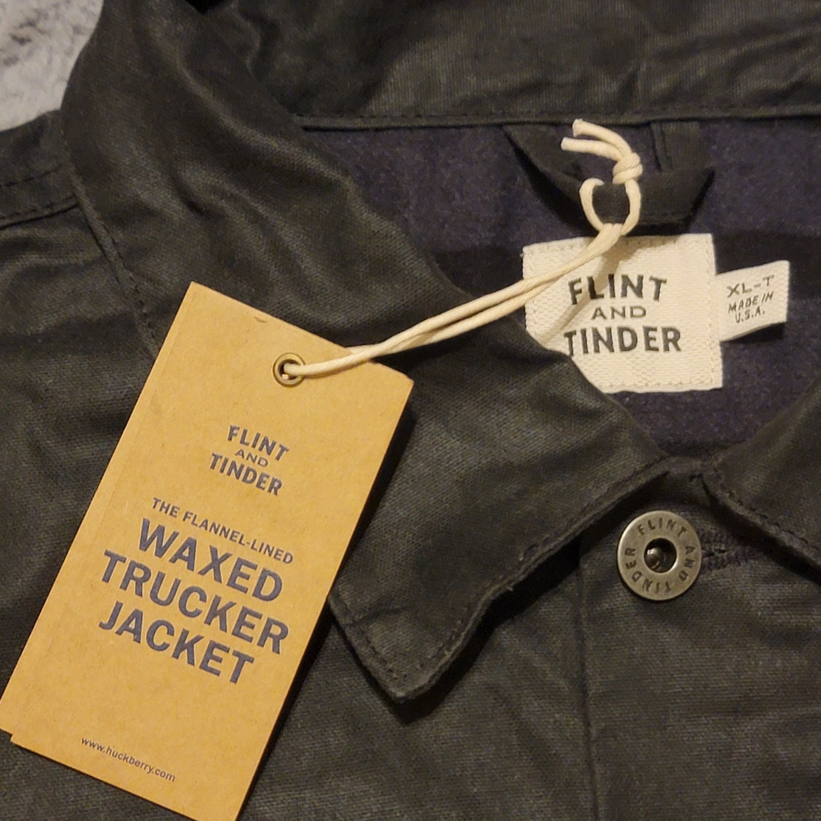 Flint Tinder Jacket Mens XL Tall Charcoal Flannel Lined Waxed Trucker Button