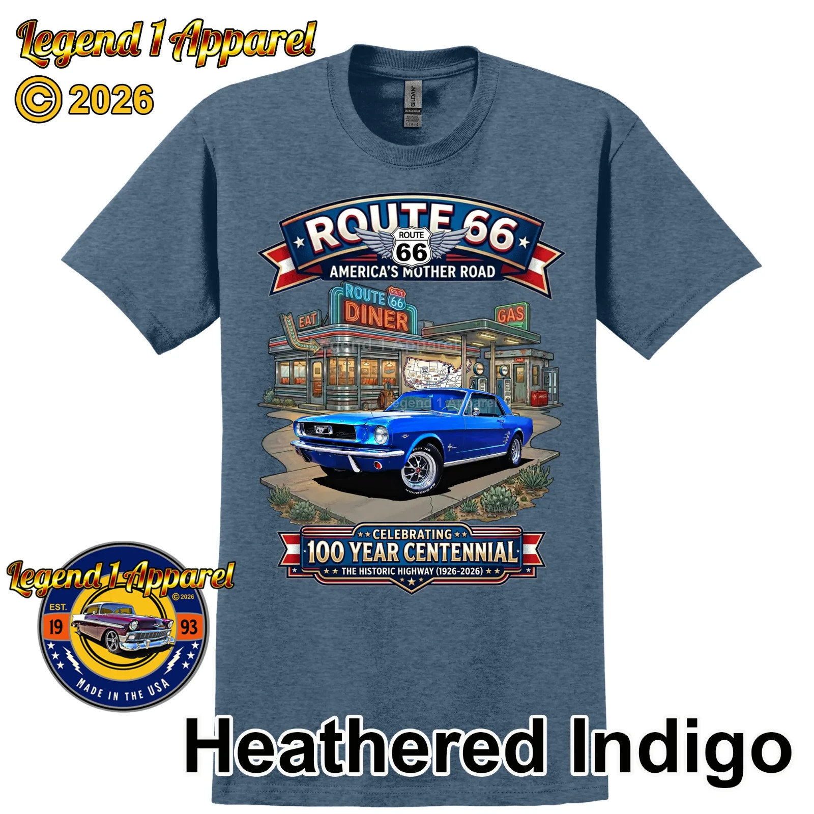 Route 66 100 Year Centennial, 1966 Mustang Custom T-Shirt