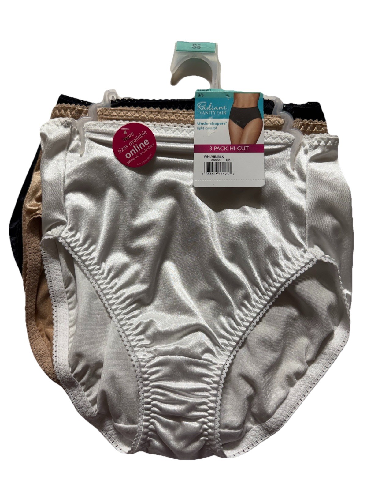S/5 Vanity Fair Radiant UNDERSHAPERS Hi-Cut 3-Pk White Honey Beige black Small