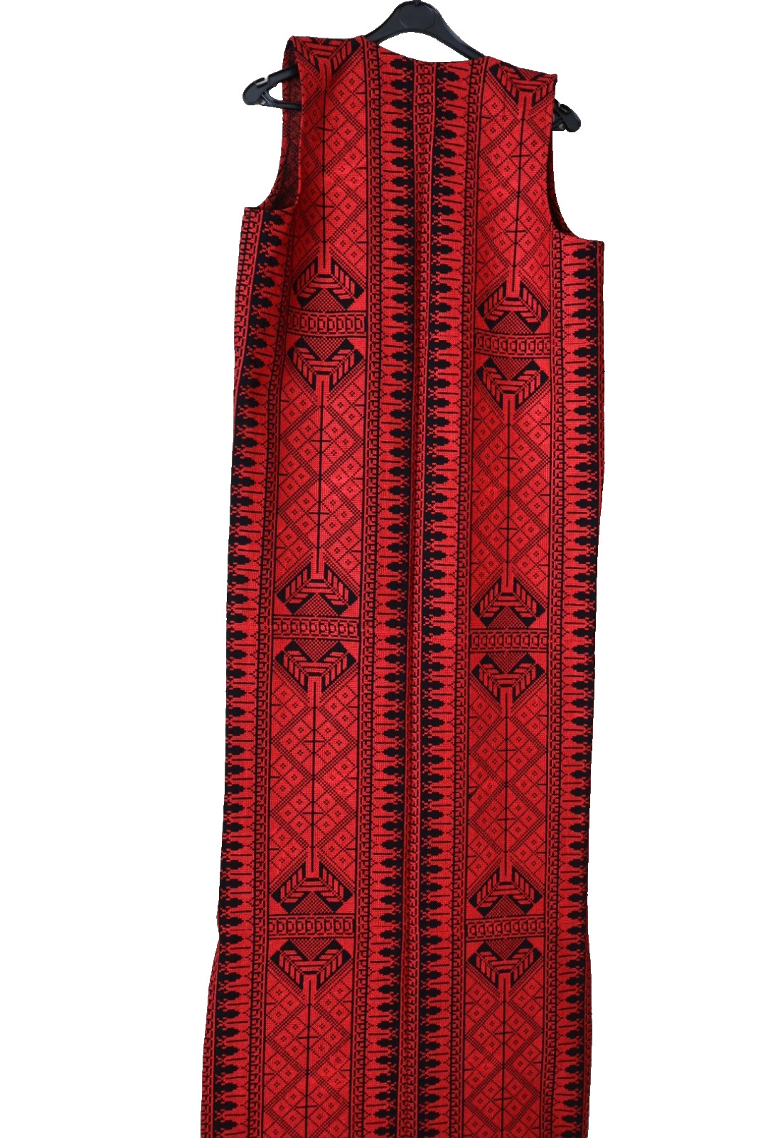 Traditional Red Tatreez Open Abaya Kimono -Embroidered Sleeveless Thobe Vest