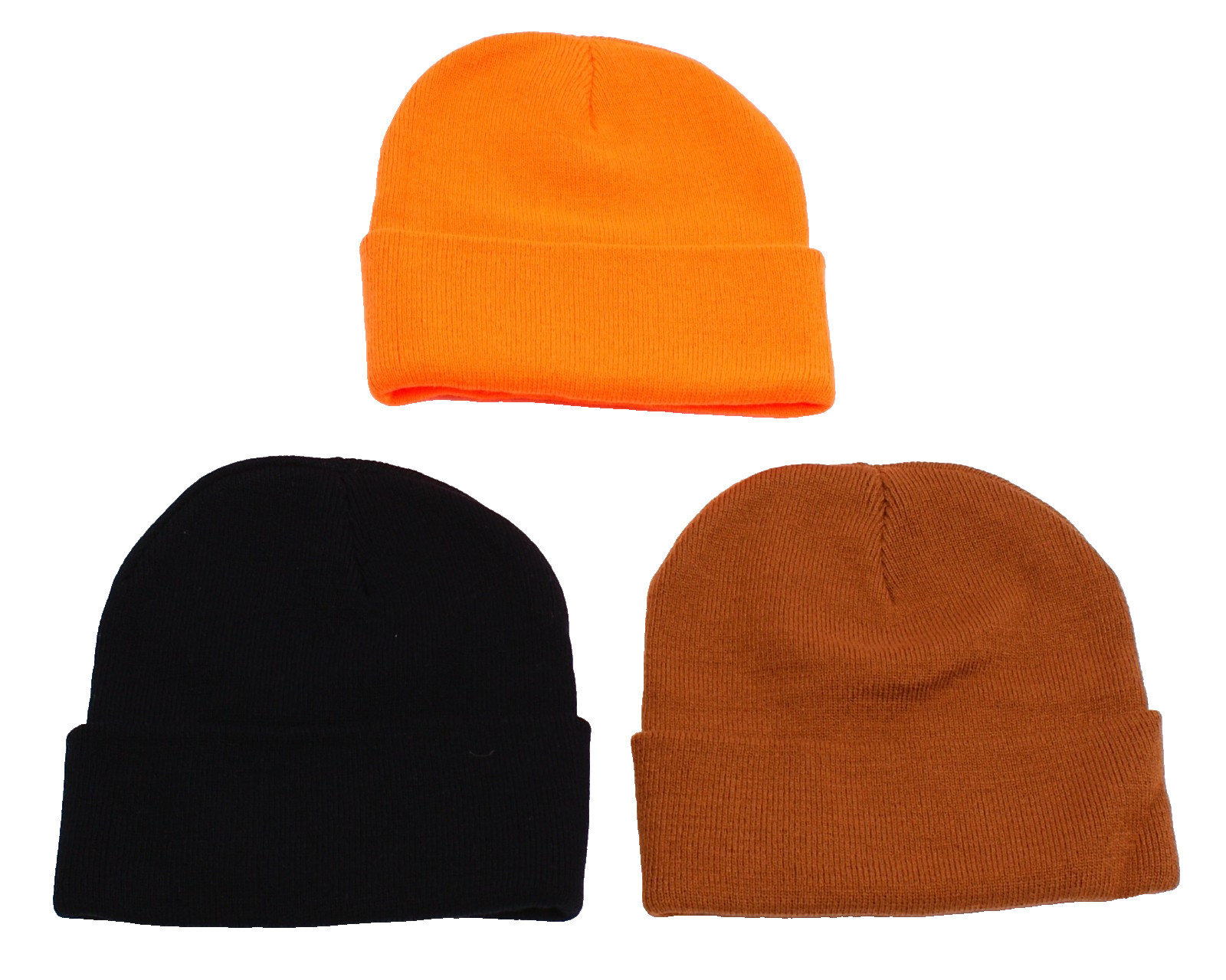 Mossy Oak Men’s One Size Orange Black Brown Cuff Beanie Hats 3 in Package