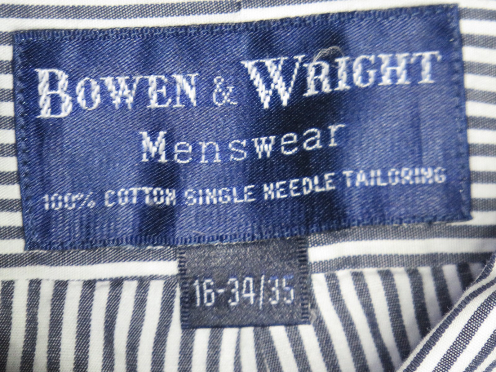 BOWEN & WRIGHT MENSWEAR 16 34/35 WHITE BLACK STRIPE OXFORD SHIRT BROADCLOTH