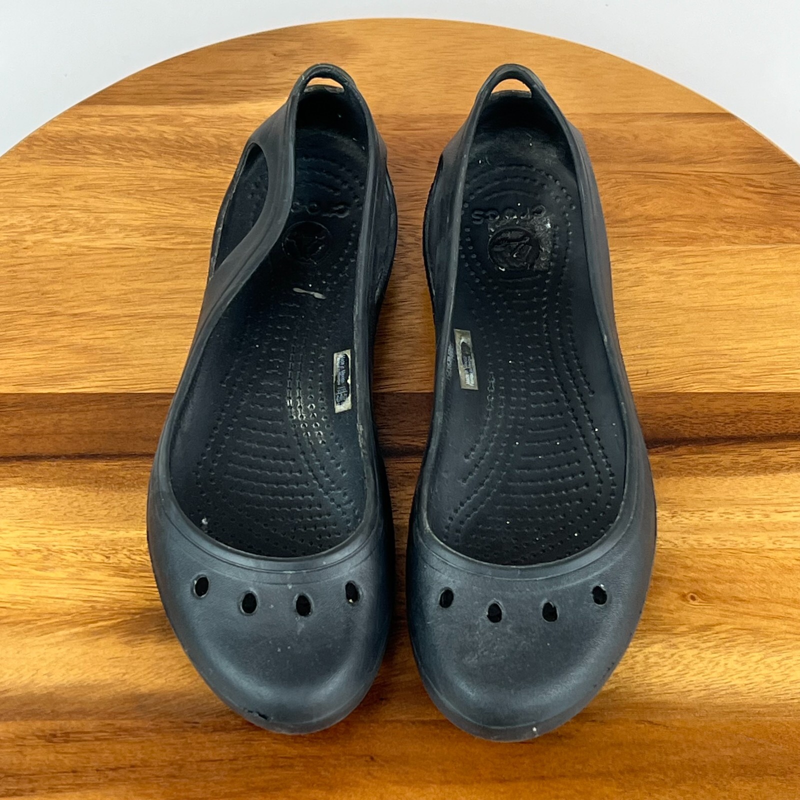 Womens Crocs Kadee Black Comfort Casual Cutout Ballet Flats Shoes Size 9 M GUC