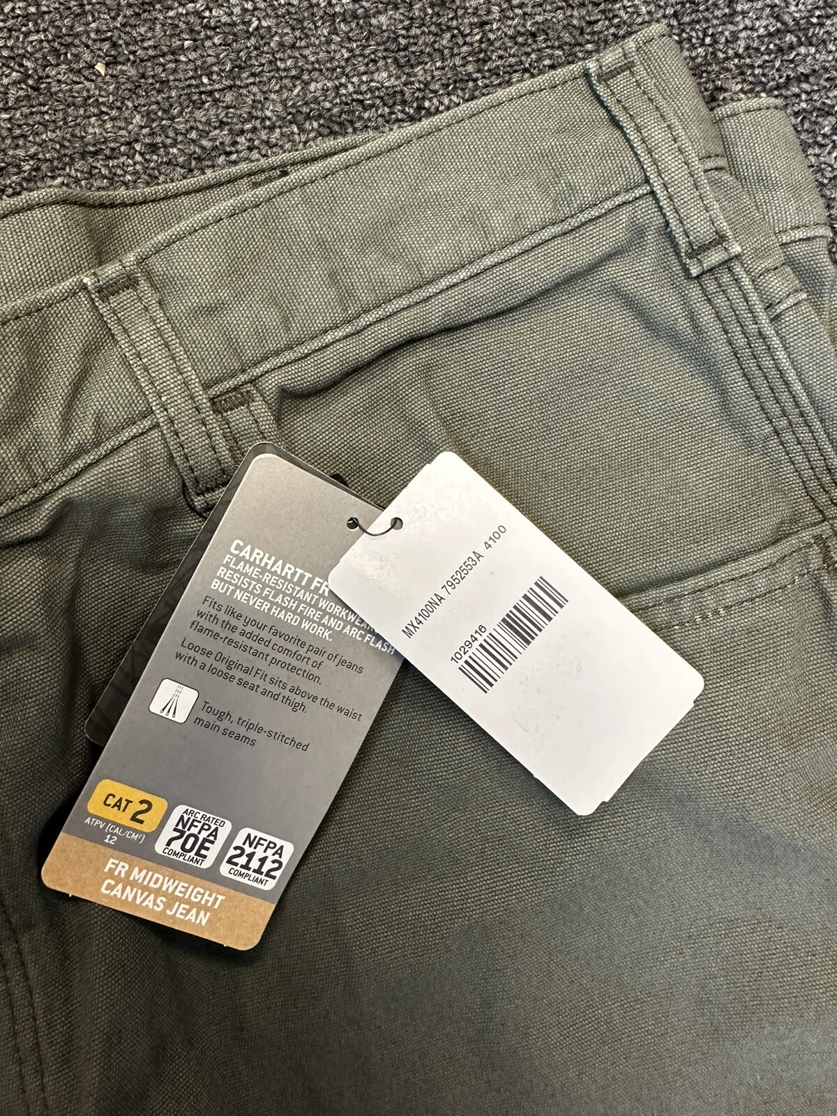 Carhartt Men’s 38 x 36 Flame Resistant Canvas Pant – Moss NEW