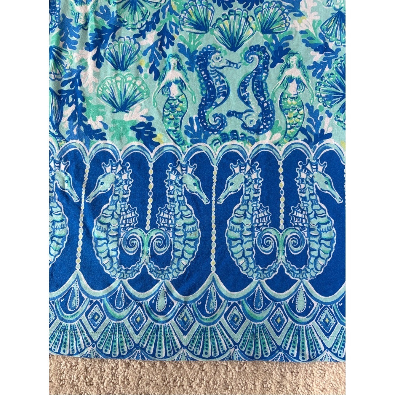 Lilly Pulitzer Blue & Green Mermaid and Seahorse Print Dress Size S